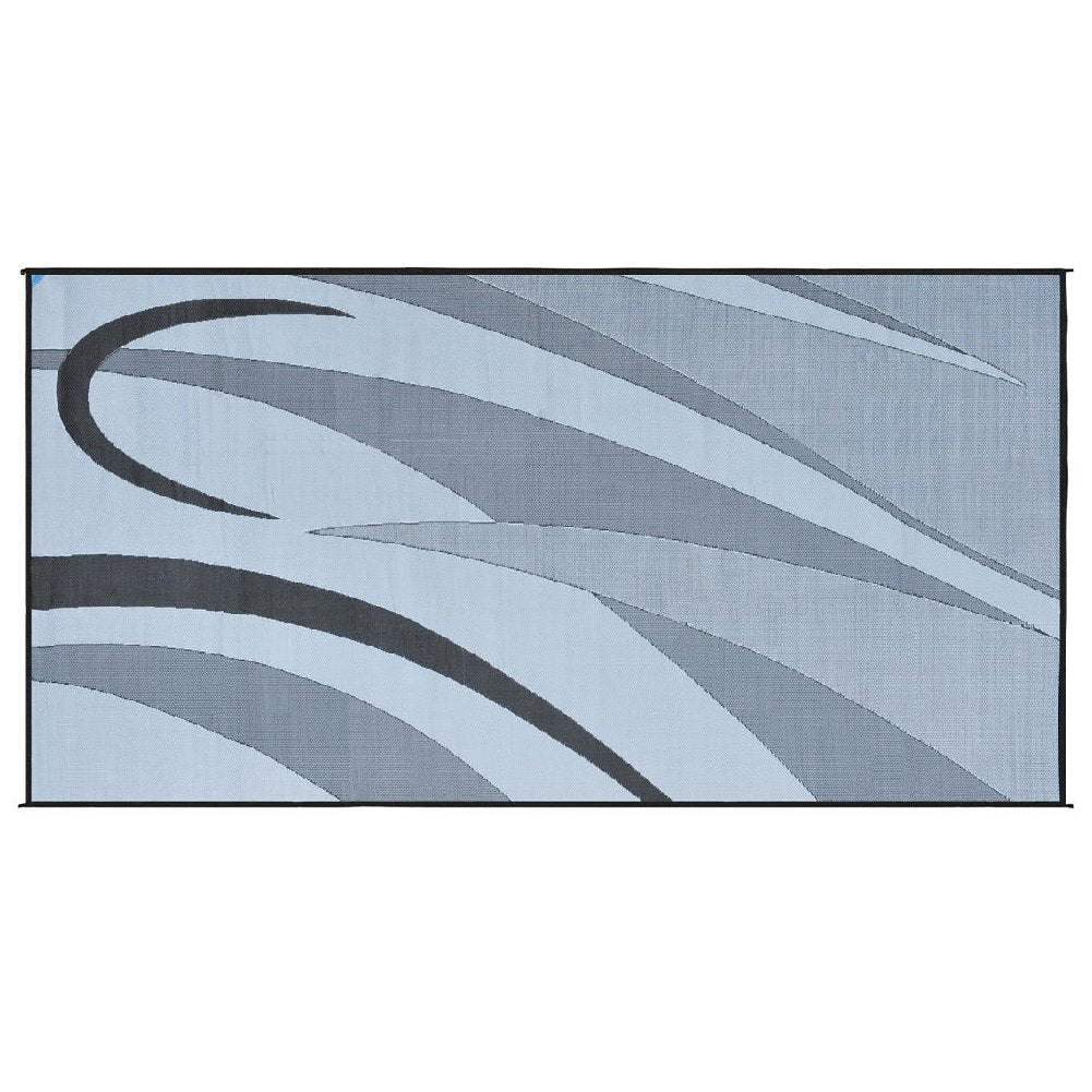 Camping Stylish GB1 8-Feet x 16-Feet RV Reversible Graphic Patio Mat, Black/Silver