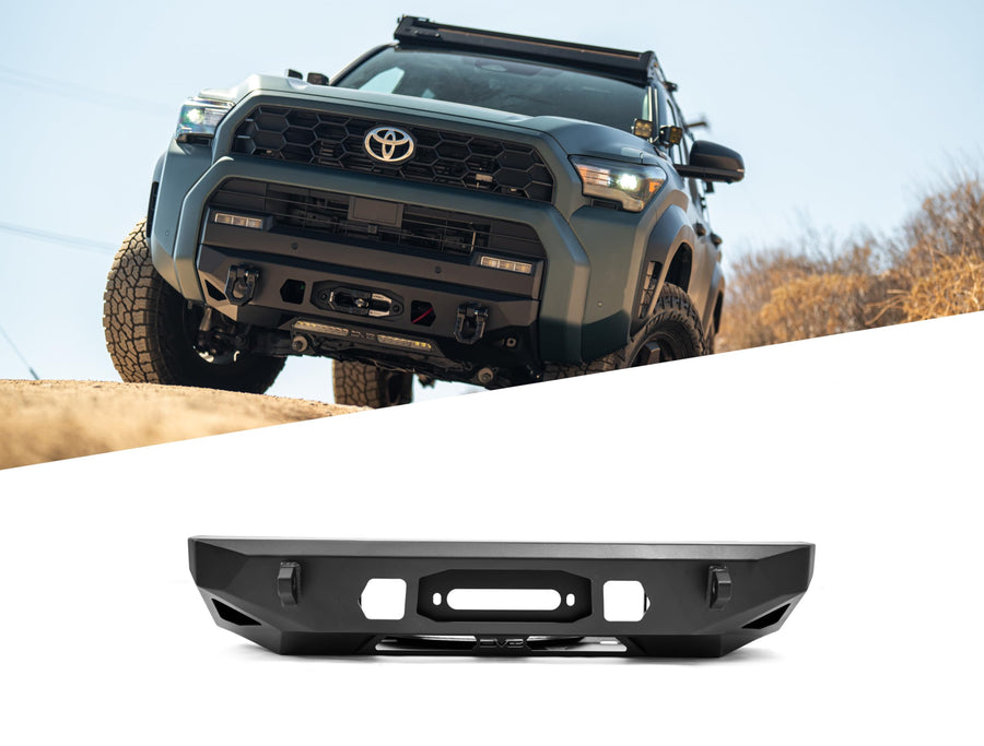 Centric Winch Front Bumper DV8 Offroad for 2025 Toyota 4Runner | Winch Mount | 20" Single Row Light Bar Mount | Pair of 3" Pod Light Mounts | (2) 1" Thick D-Ring Mounts | Powder Coated Finish | Steel
