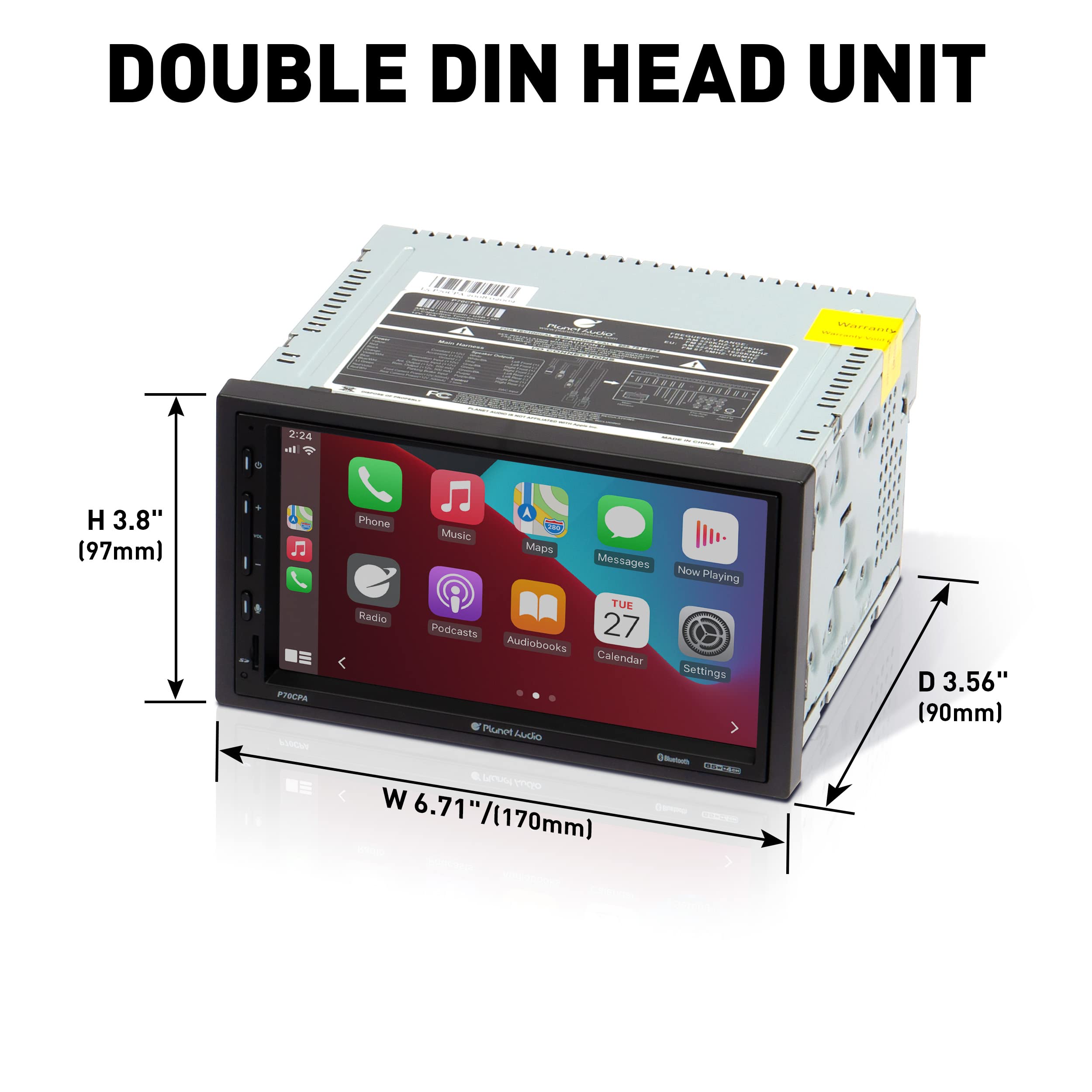 Car Audio Stereo System Planet Audio P70CPA-C - Apple CarPlay, Android Auto, 7 Inch Double Din, Touchscreen, Bluetooth Audio and Hands-Free Calling, No CD Player, Radio Receiver, Backup Camera