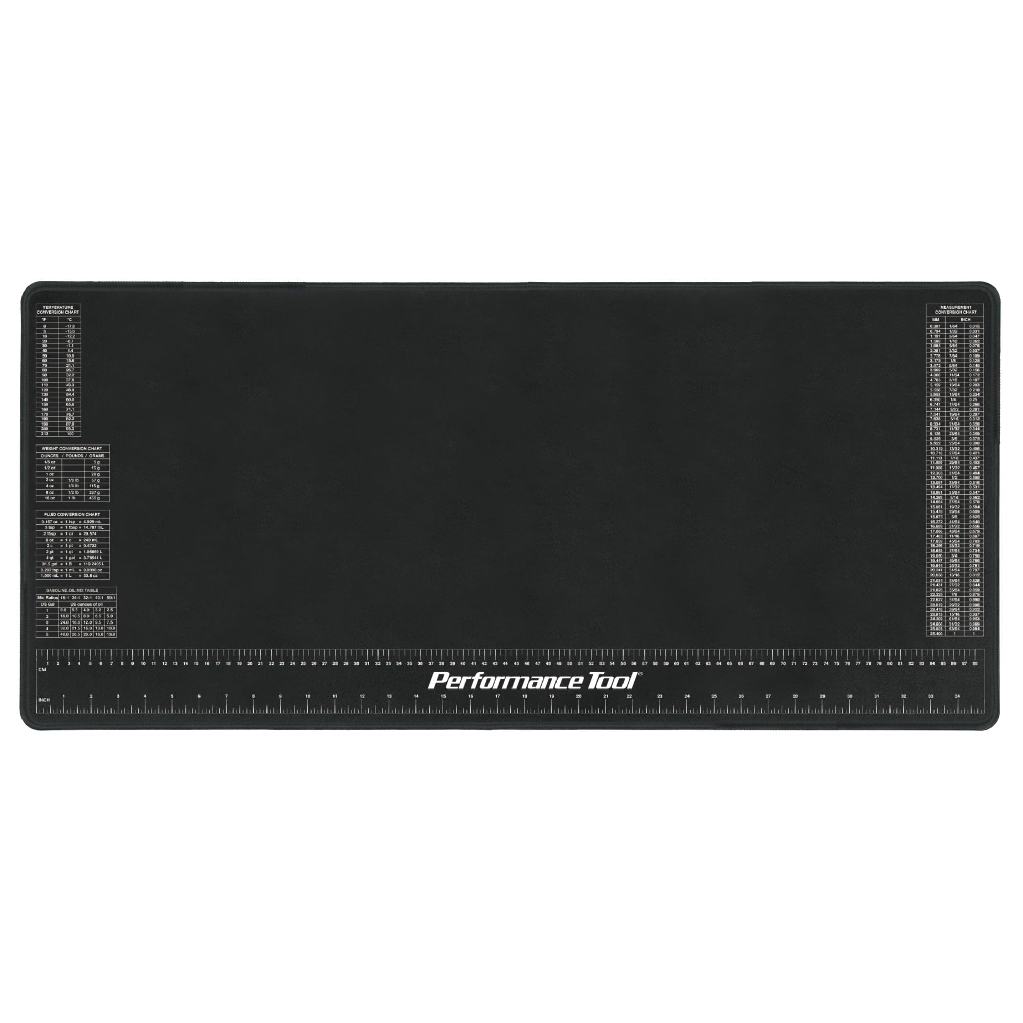 W88977 Performance Tool Neoprene Mat with Ruler and Reference Charts, Chemical Resistant, 16-Inch x 35.75-Inch, Protects Work Surface from Solvents and Oils
