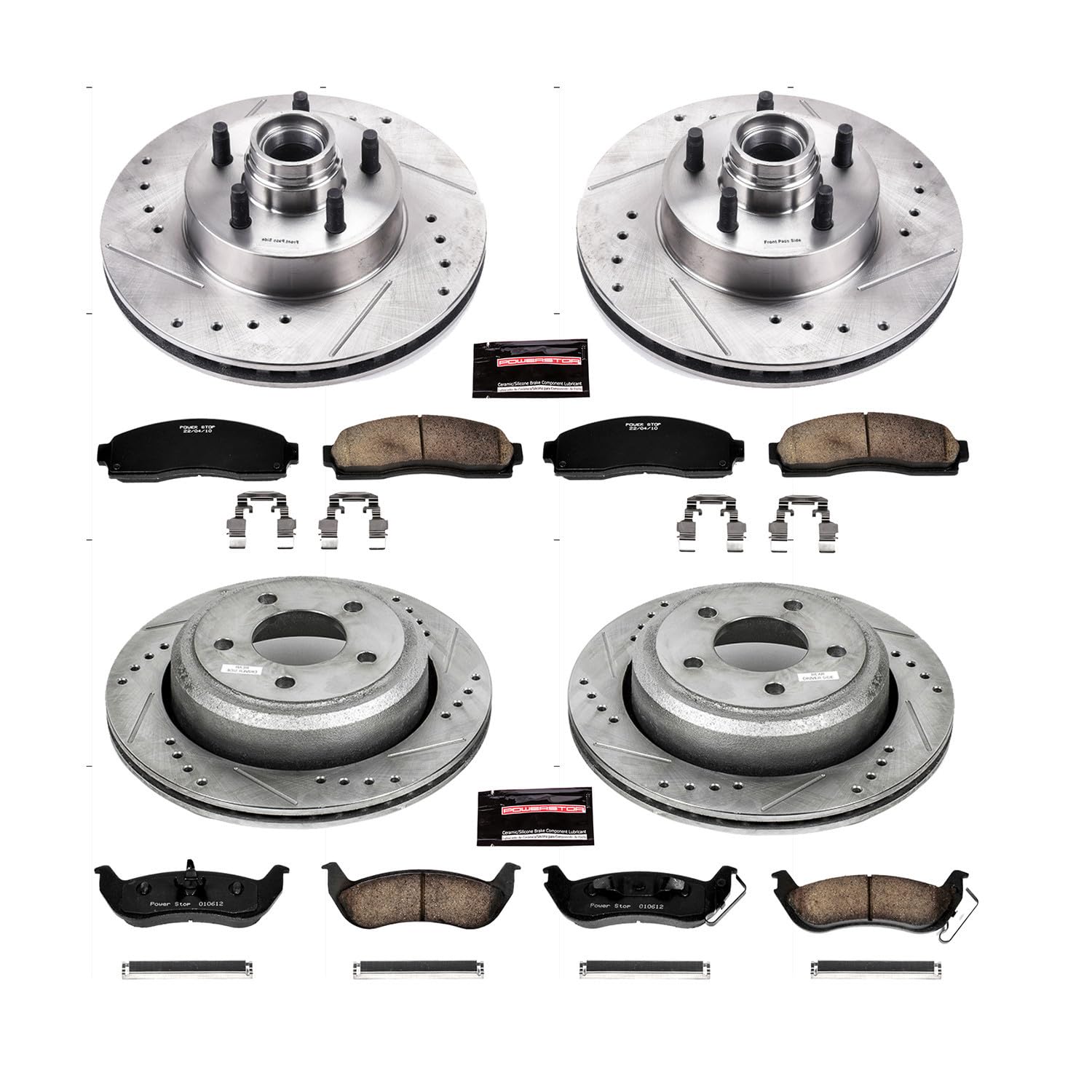 Power Stop K7003 Z23 Carbon Fiber Brake Pads Front and Rear with Drilled & Slotted Brake Rotors Kit For Ford Ranger 2010-2011 [Model Specific]