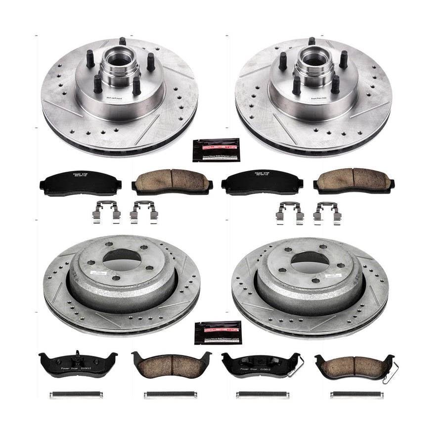 Power Stop K7003 Z23 Carbon Fiber Brake Pads Front and Rear with Drilled & Slotted Brake Rotors Kit For Ford Ranger 2010-2011 [Model Specific]