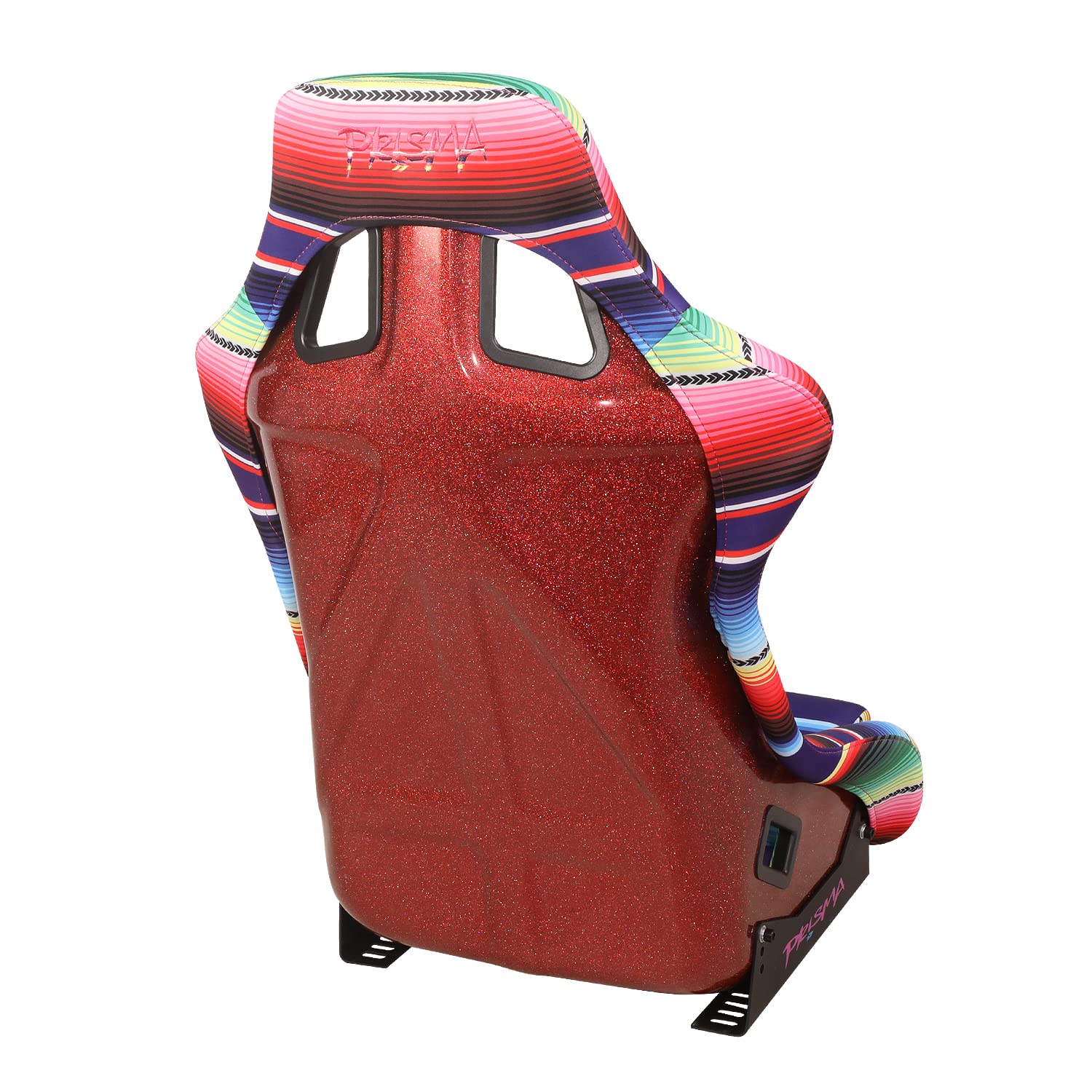 NRG Innovations Prisma NRG-FRP-302-MEXICALI Fixed Back Bucket Racing Seat wBottom Mount, Serape Design/Fresh Red Glitter Back