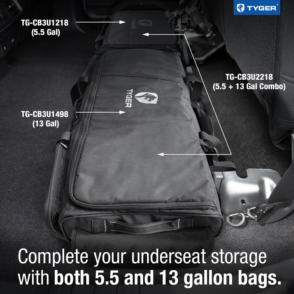 TYGER Cargo Rear Underseat Storage Bag Organizer Small Size 5.5 Gallons Compatible with Ford, Chevy, Ram and Toyota Crew Cab Full Size Pickup Trucks | TG-CB3U1218