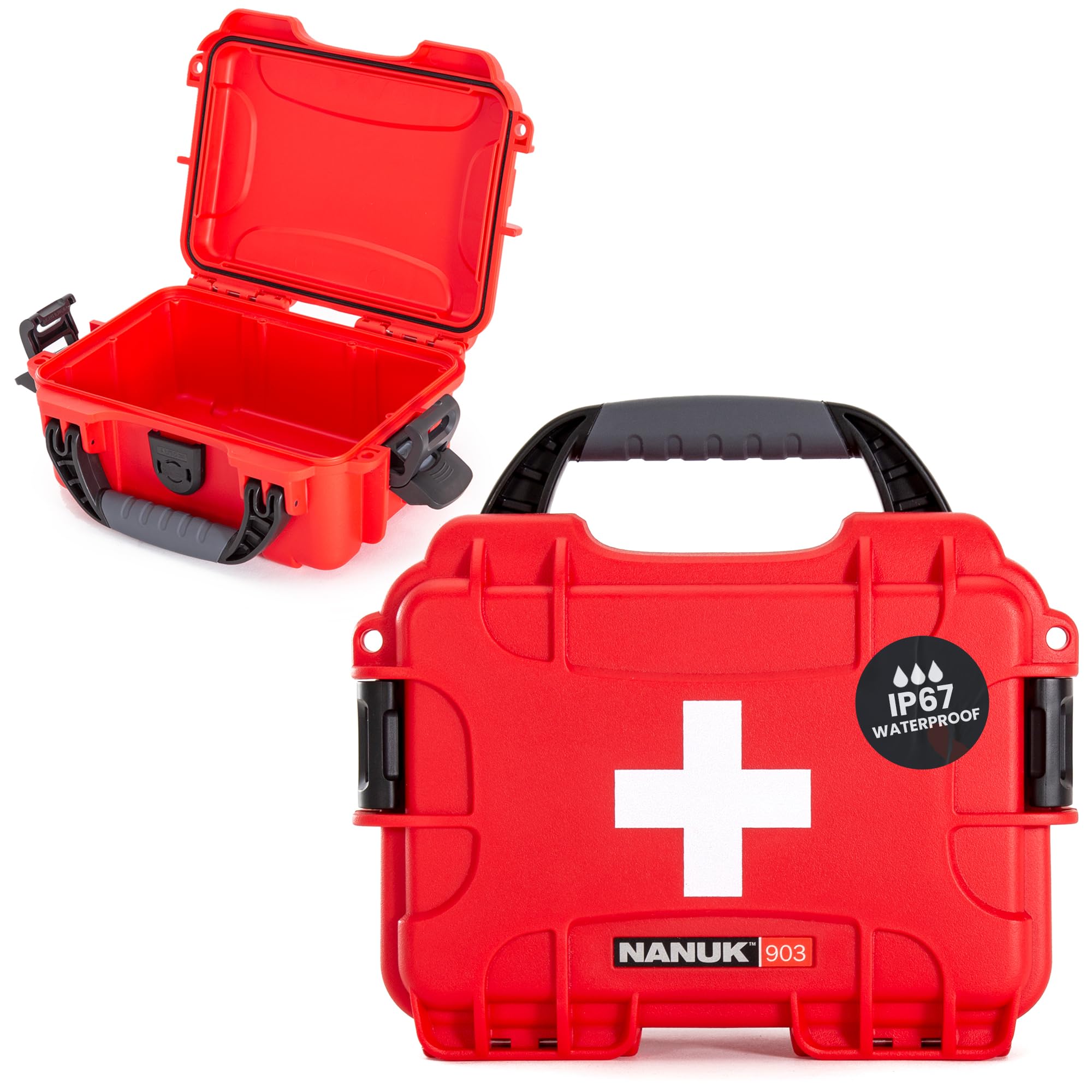 Waterproof NANUK 903 First Aid Box Empty – Durable, Medical First Aid Organizer Case, IP67-Rated, Dustproof, Impact-Resistant, and Floats (7.4" x 4.9" x 3.1") – Red