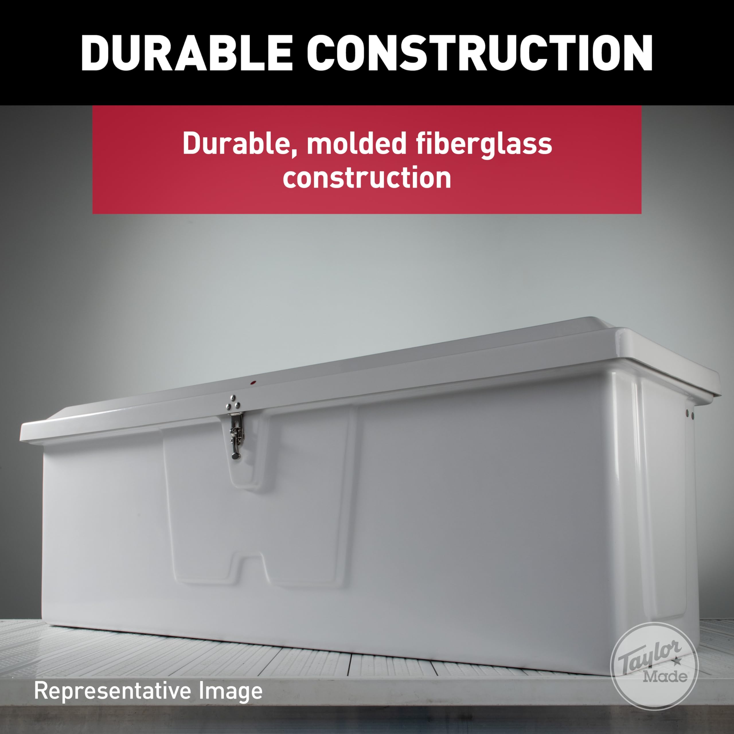 Stow 'N Go Medium Fiberglass Dock Box TAYLOR MADE PRODUCTS, White (24"H x 72"W x 23"D) – Fiberglass construction, UV gelcoat finish, stainless steel lockable latch and hardware – 2020108642