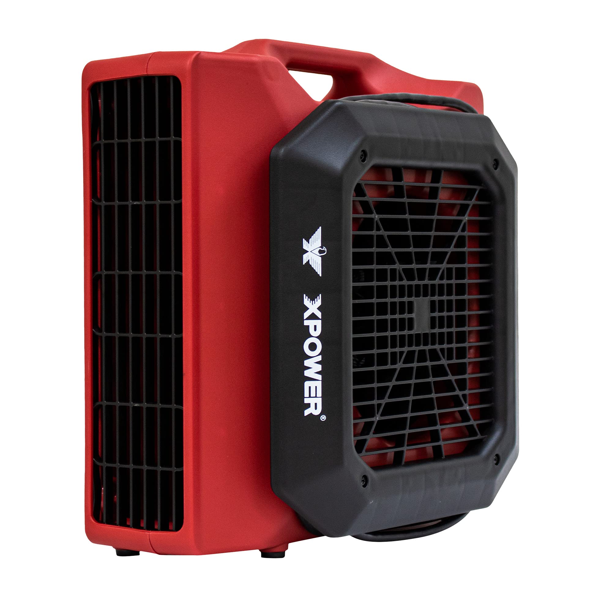 Low Profile XPOWER PL-700A Air Mover, Floor Fan, Carpet Dryer, Blower with Power Outlets for Water Damage Restoration, Commercial Cleaning and Plumbing Use - 1/3 HP, 1050 CFM, 3 Speeds, Red