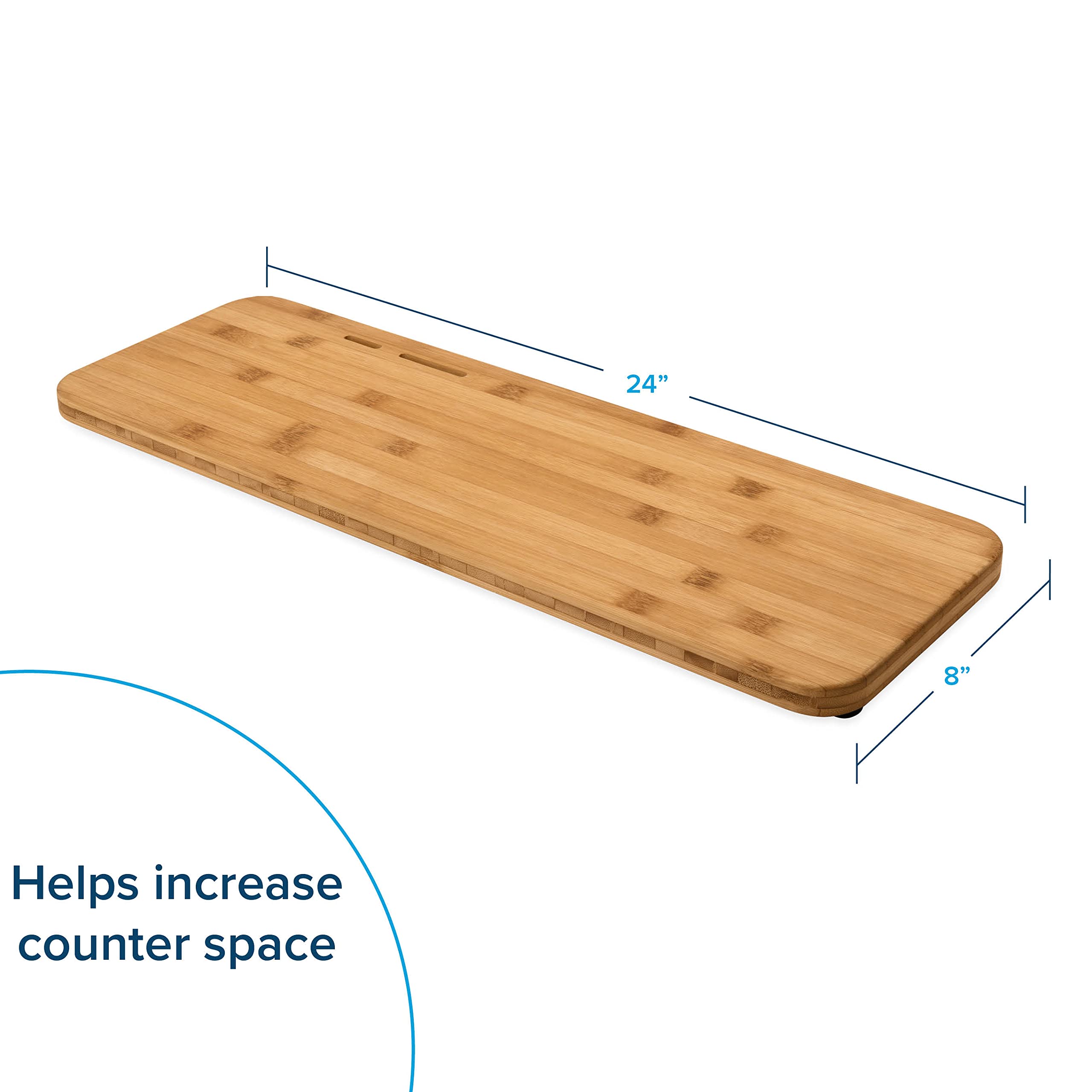 Over The Sink Camco RV/Marine Cutting Board | Features Adjustable Non-Slip Feet, Built-in Knife Slots, and a Durable 3-Ply Bamboo Construction | 24-inches x 8-inches (43543)