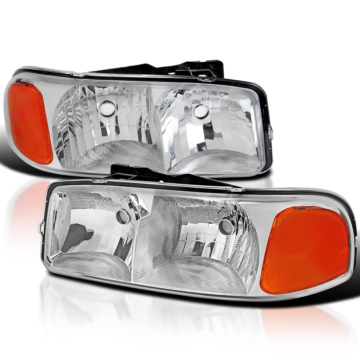 Chrome Headlights SPEC-D TUNING Compatible with 1999-2007 GMC Sierra, Left + Right Pair Headlamp Assembly