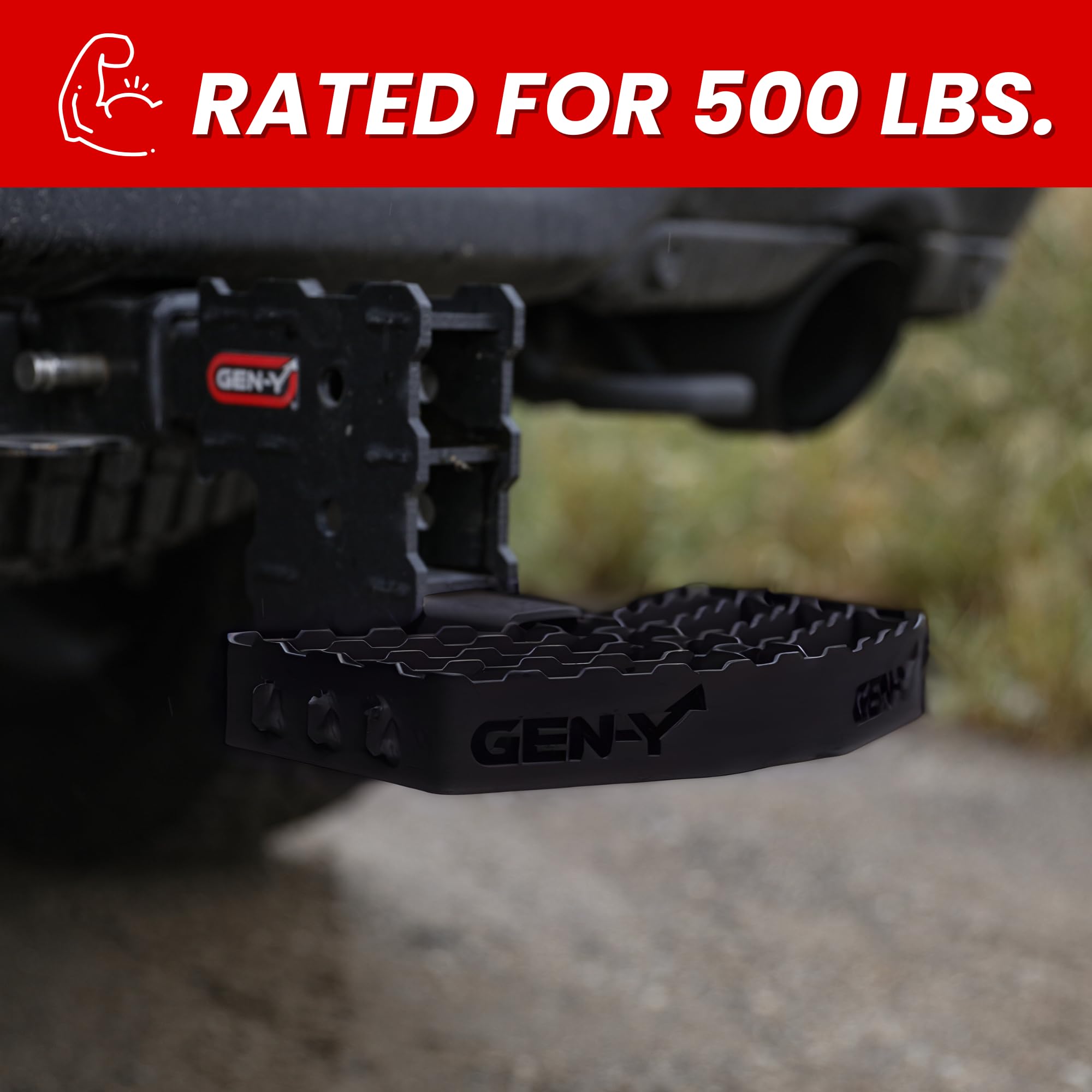 GEN-Y Serrated Hitch Step for 2-Inch Towing Receiver | Up to 500 LB Load Capacity with Serrated No Slip Surface | Textured Powder-Coat Finish | Black