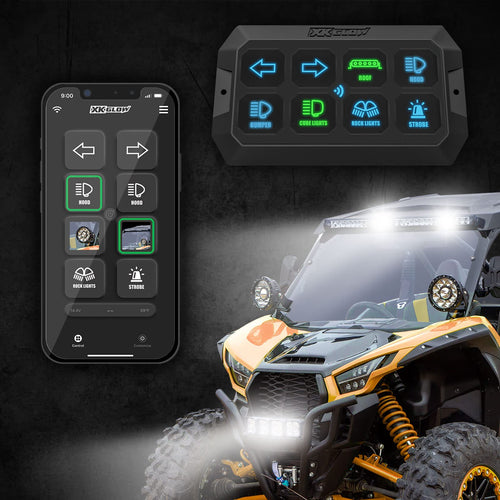 Bluetooth XKcommand RGB Universal Switch Panel Circuit Control Relay System Box with Automatic Dimmable On-Off LED Switch Pod Touch Switch Box for Car Pickup Truck Boat ATV SUV