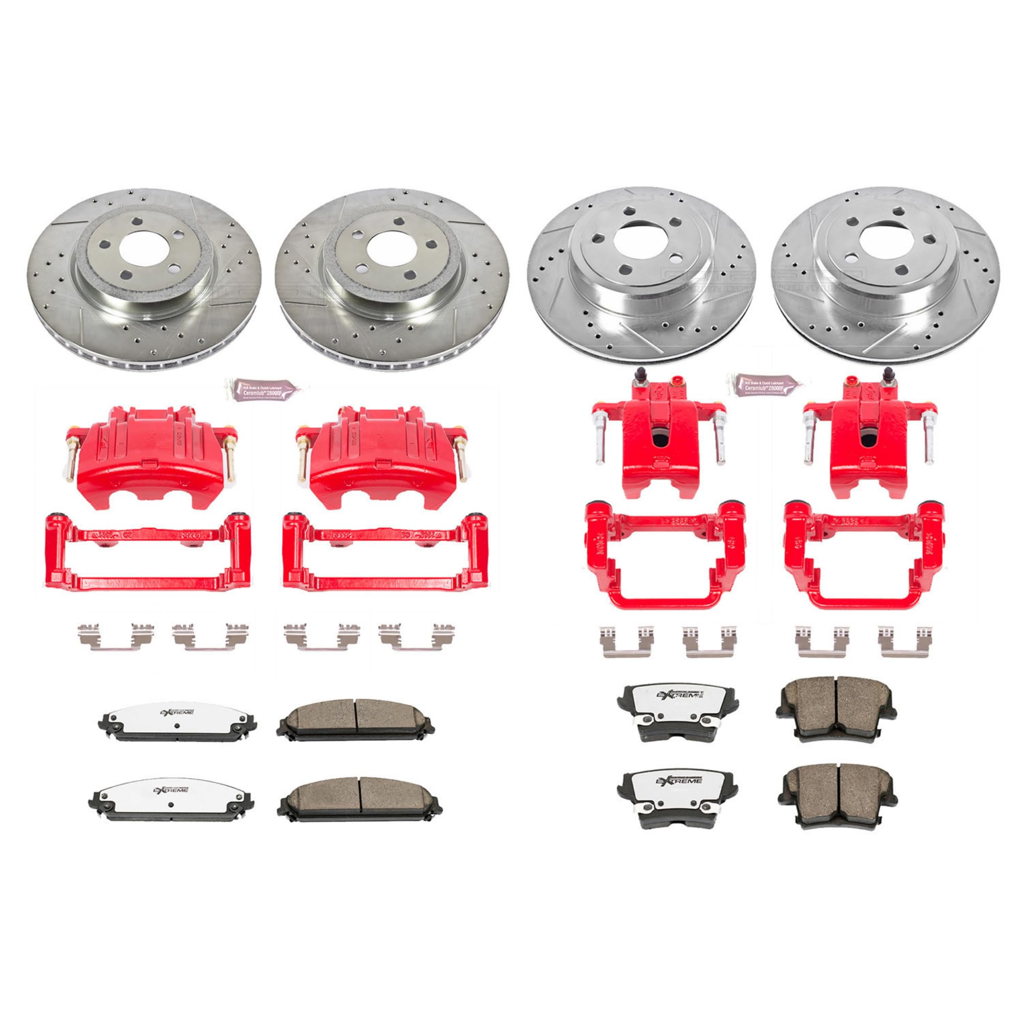 Brake Kit Power Stop For 300, Challenger, Charger, Magnum [Model Specific] Z36 Truck & Tow Front and Rear Caliper Kit-Drilled/Slotted Brake Rotors, Carbon-Fiber Ceramic Brake Pads, Calipers KC2853-26