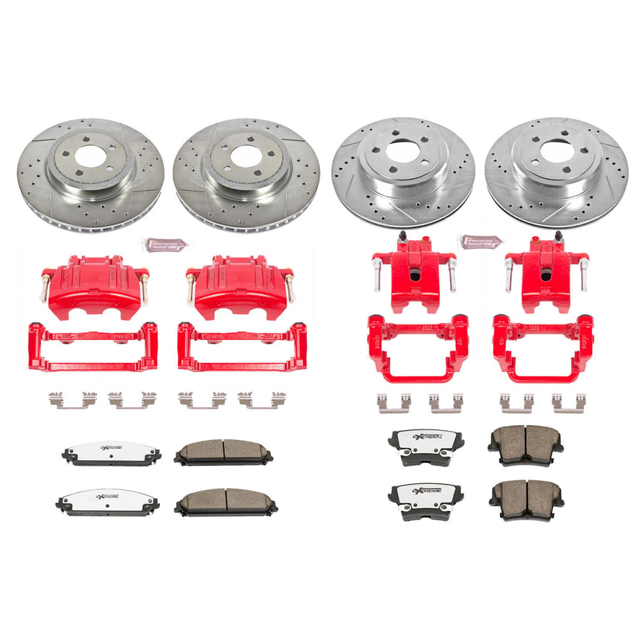 Brake Kit Power Stop For 300, Challenger, Charger, Magnum [Model Specific] Z36 Truck & Tow Front and Rear Caliper Kit-Drilled/Slotted Brake Rotors, Carbon-Fiber Ceramic Brake Pads, Calipers KC2853-26