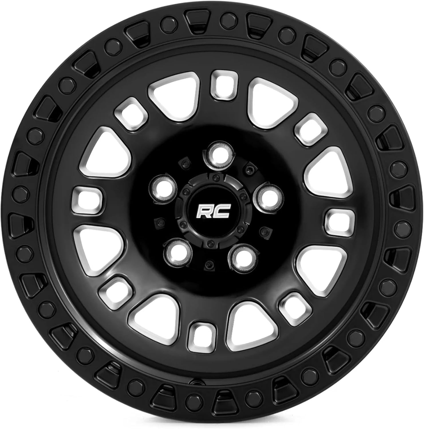 Rough Country Wheel 82 Series - 14x7, 4x137mm Bolt Pattern, +10mm Offset, Semi-Gloss Black One-Piece Aluminum UTV ATV Off-Road Wheel with 8-Spoke Design