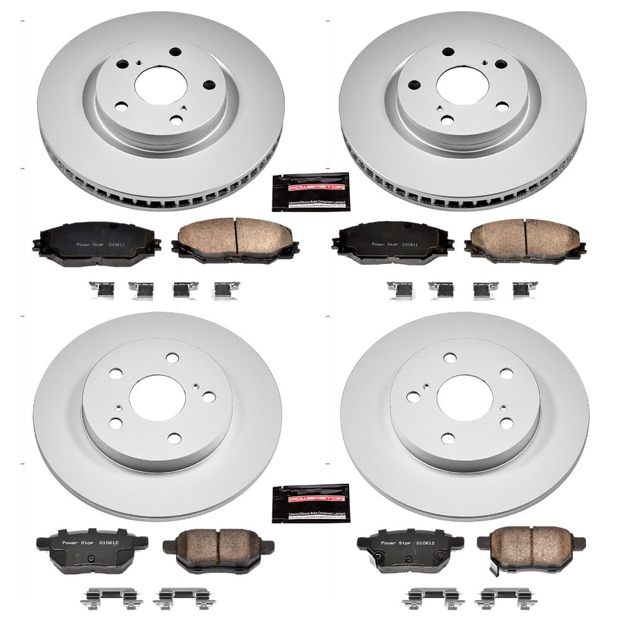 Power Stop Coated Brake Rotor & CRK4142 Ceramic Brake Pads - Front & Rear For Pontiac Vibe 2009-2010 Toyota Matrix 2009-2013 [Vehicle Specific]