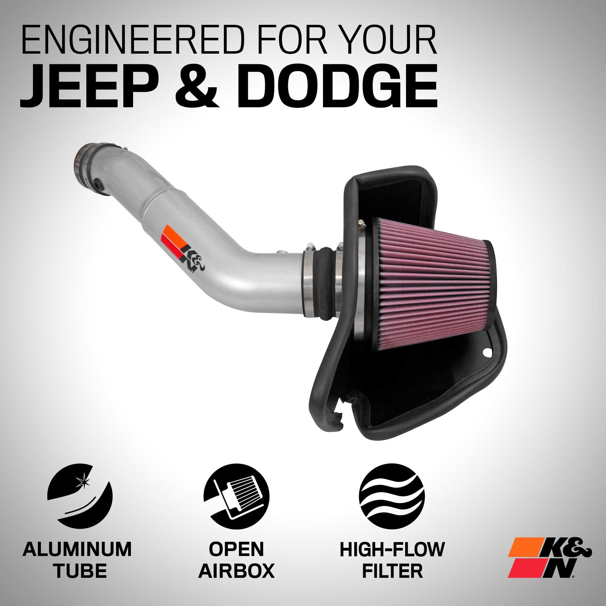 K&N Cold Air Intake System: High-Flow Air Filter, Towing & Increase Performance: Compatible with 2016-2024 JEEP/DODGE: Durango, Grand Cherokee, Grand Cherokee WK, 77-1572KS