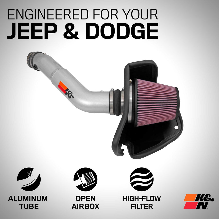 K&N Cold Air Intake System: High-Flow Air Filter, Towing & Increase Performance: Compatible with 2016-2024 JEEP/DODGE: Durango, Grand Cherokee, Grand Cherokee WK, 77-1572KS