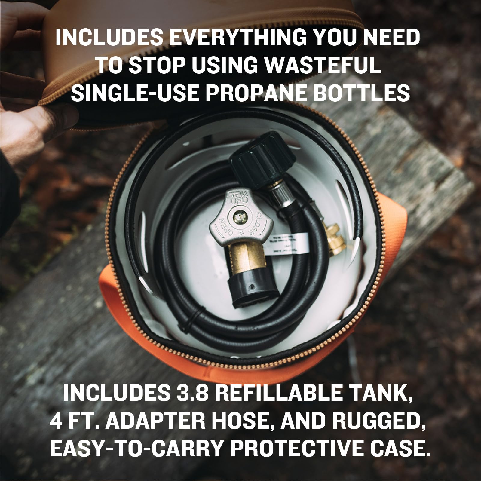 Ignik Deluxe Refillable Gas Growler 3.8-Pound Propane Tank with Carry Case and Adapter Hose, Natural Case/White Tank