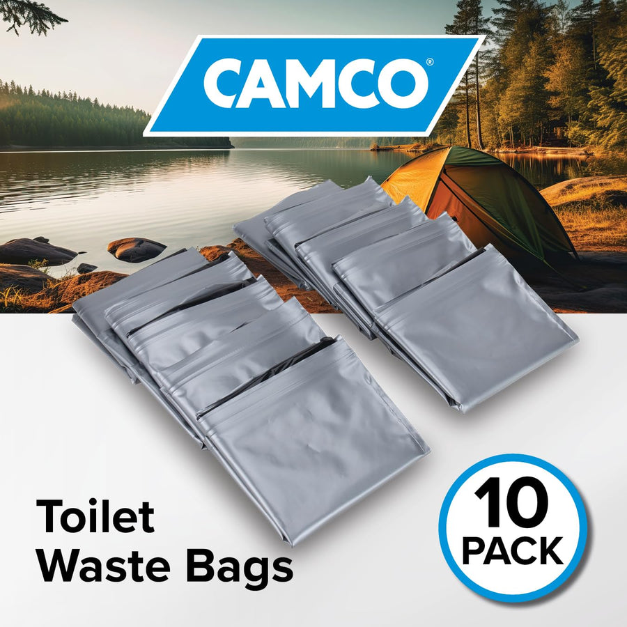 Camco Waste Bags Toilet - Features a Biodegradable Powder & Leak Proof Double Bag Design - Great for Camping, RVing, Hiking, or Boating - 10-Pack (41548)
