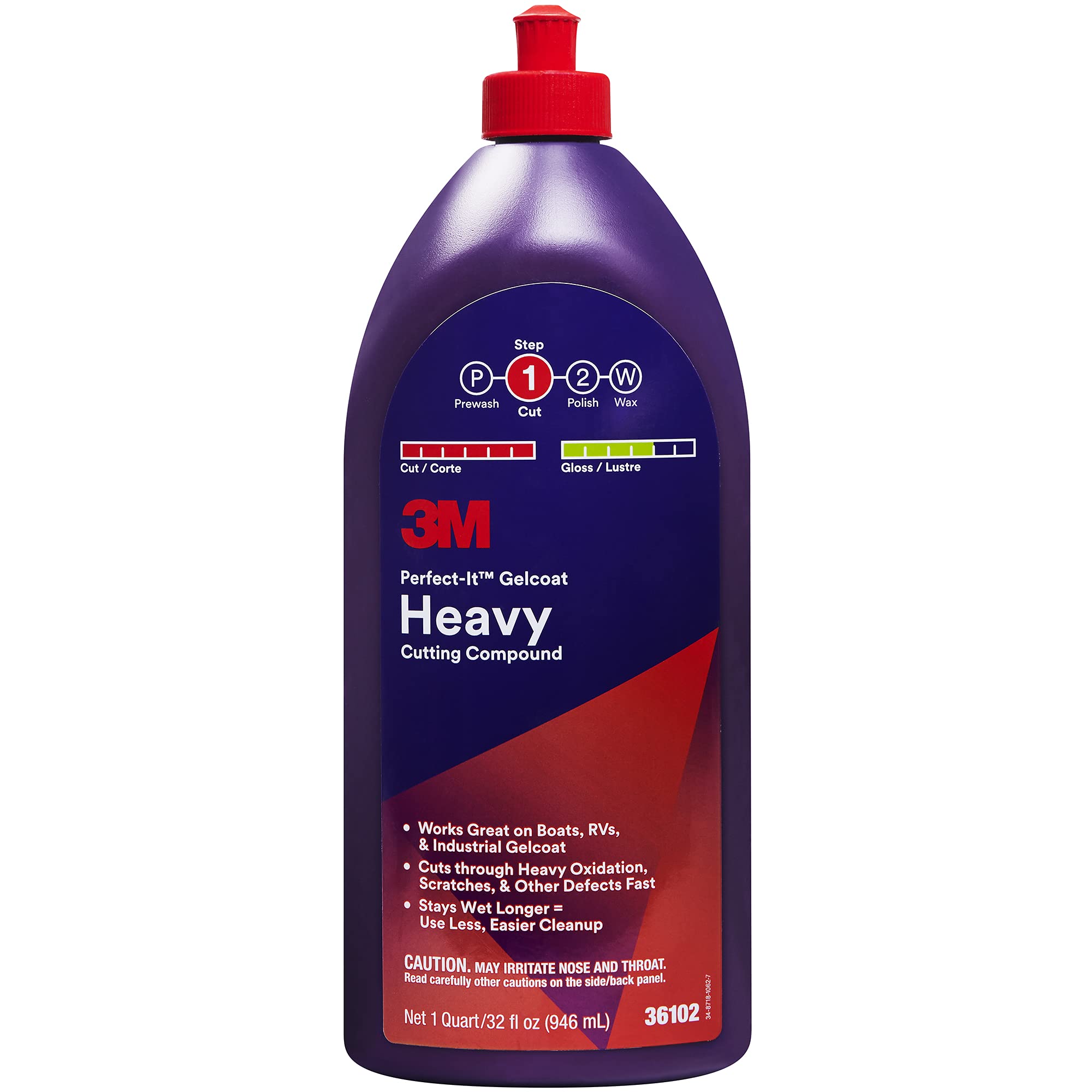3M Heavy Cutting Compound Perfect-It Gelcoat, 1 Quart – Fast Cutting Marine Oxidation Remover for Boat & RV Gelcoat Surfaces