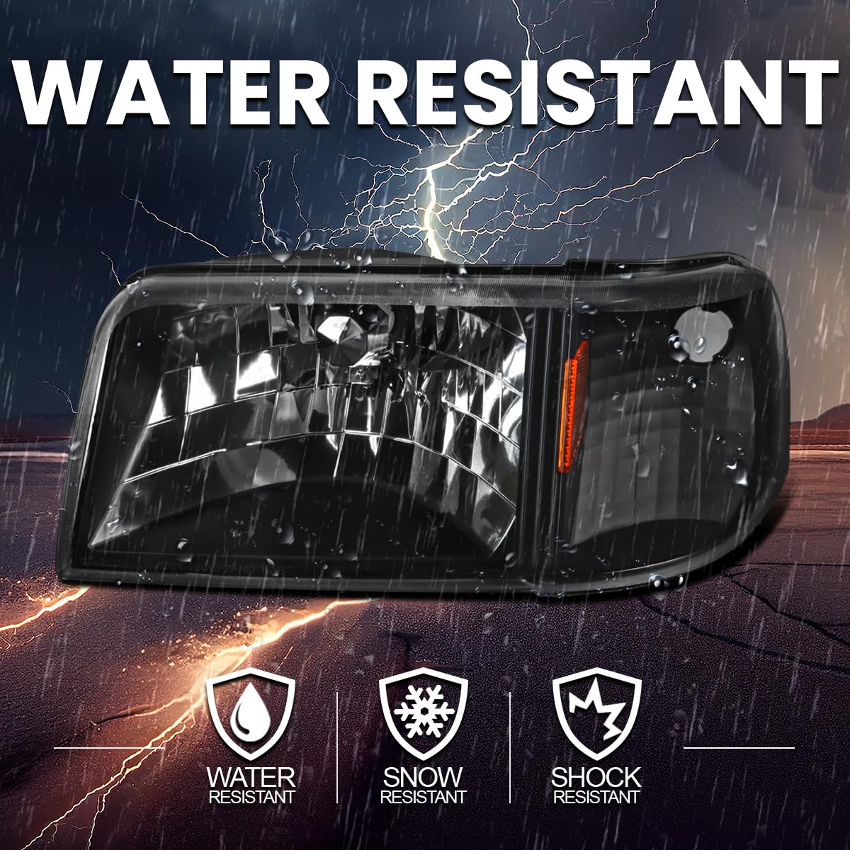 Black Housing SPEC-D TUNING Clear Lens 1PC Headlights + Corner Lights Compatible with 1993-1997 Ford Ranger L+R Pair Head Light Lamp Assembly