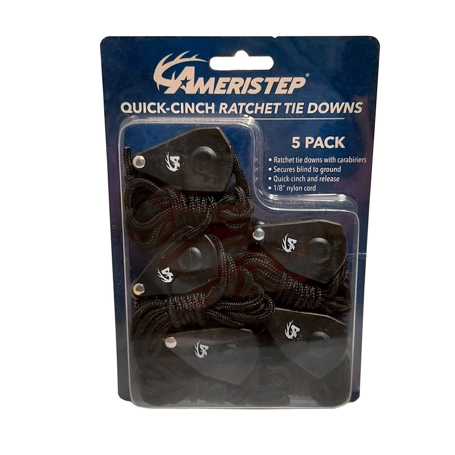 1/8" Premium Nylon Ratching Ameristep Quick-Cinch/Release Ground Blind Tie Down Cords with Carabiners, 5-Pack