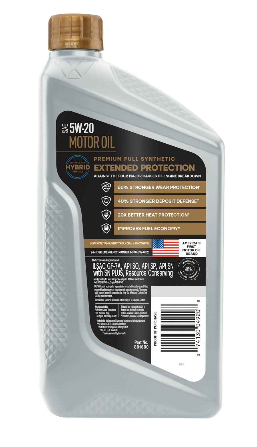 Extended Protection Valvoline Full Synthetic 5W-20 Motor Oil 1 Quart