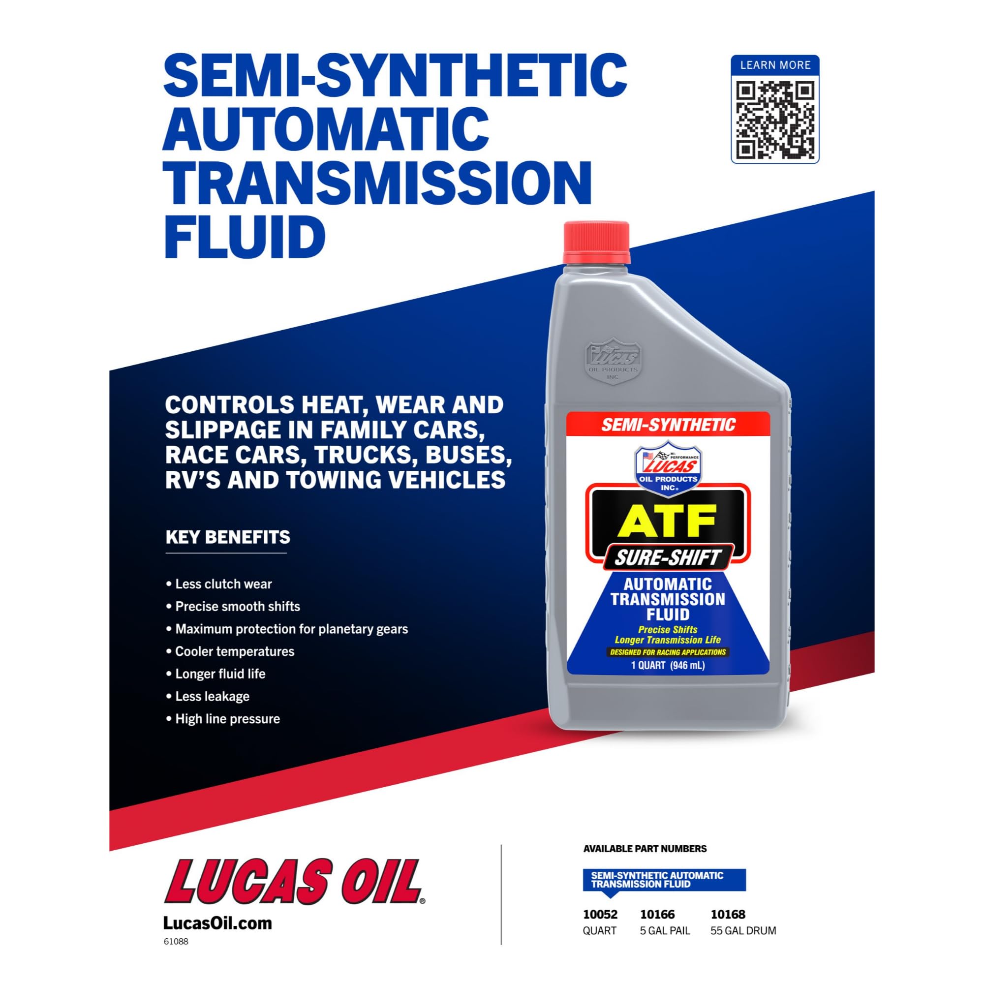 Lucas Oil Semi-Synthetic 10052 Sure-Shift Automatic Transmission Fluid - 1 Quart