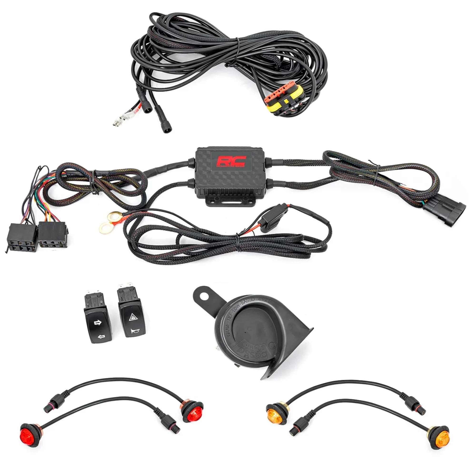 Rough Country Turn Signal Kit Universal UTV with Horn - 12V Blinker System, Amber Front & Red Rear Signals, Street-Ready Visibility Upgrade