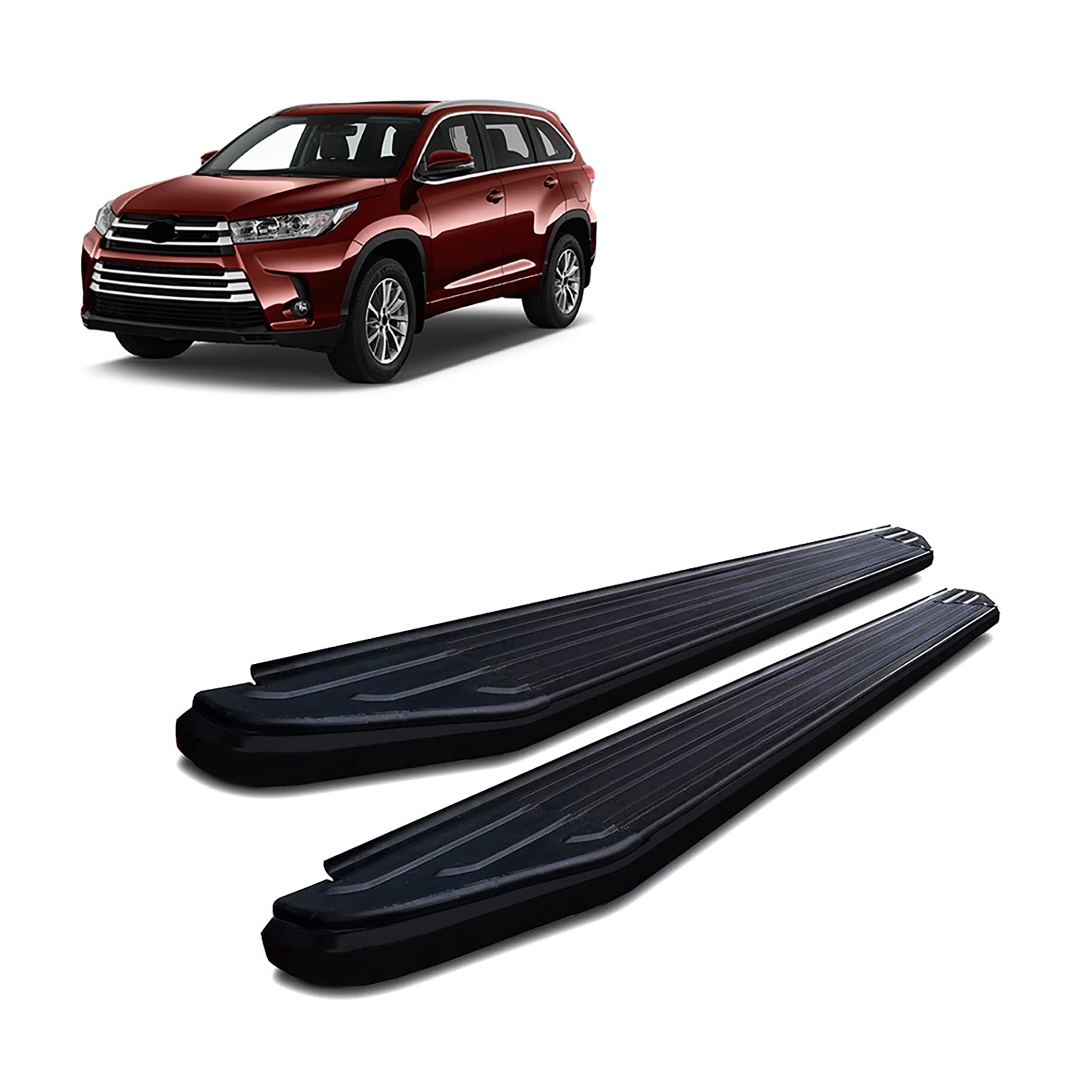 Peerless Black Horse Off Road Running Boards Compatible with 2014 to 2021 Toyota Highlander Black Aluminum Nerf Bars Side Steps Low Door Off Road SUV Pick up cab PR-TYHGBK-14
