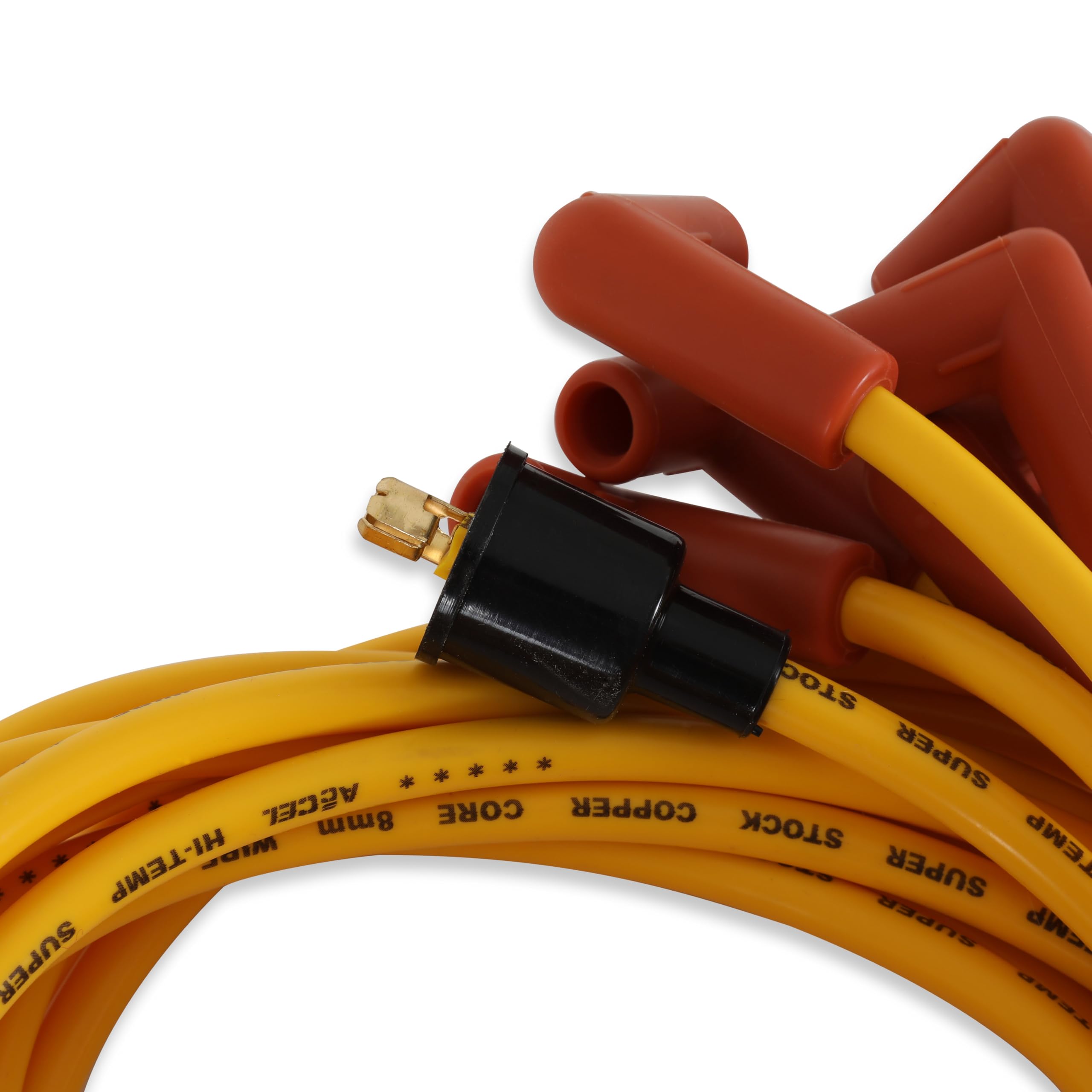 Spark Plug Wire Set ACCEL 4039 - 8mm - Yellow with Orange Straight Boots