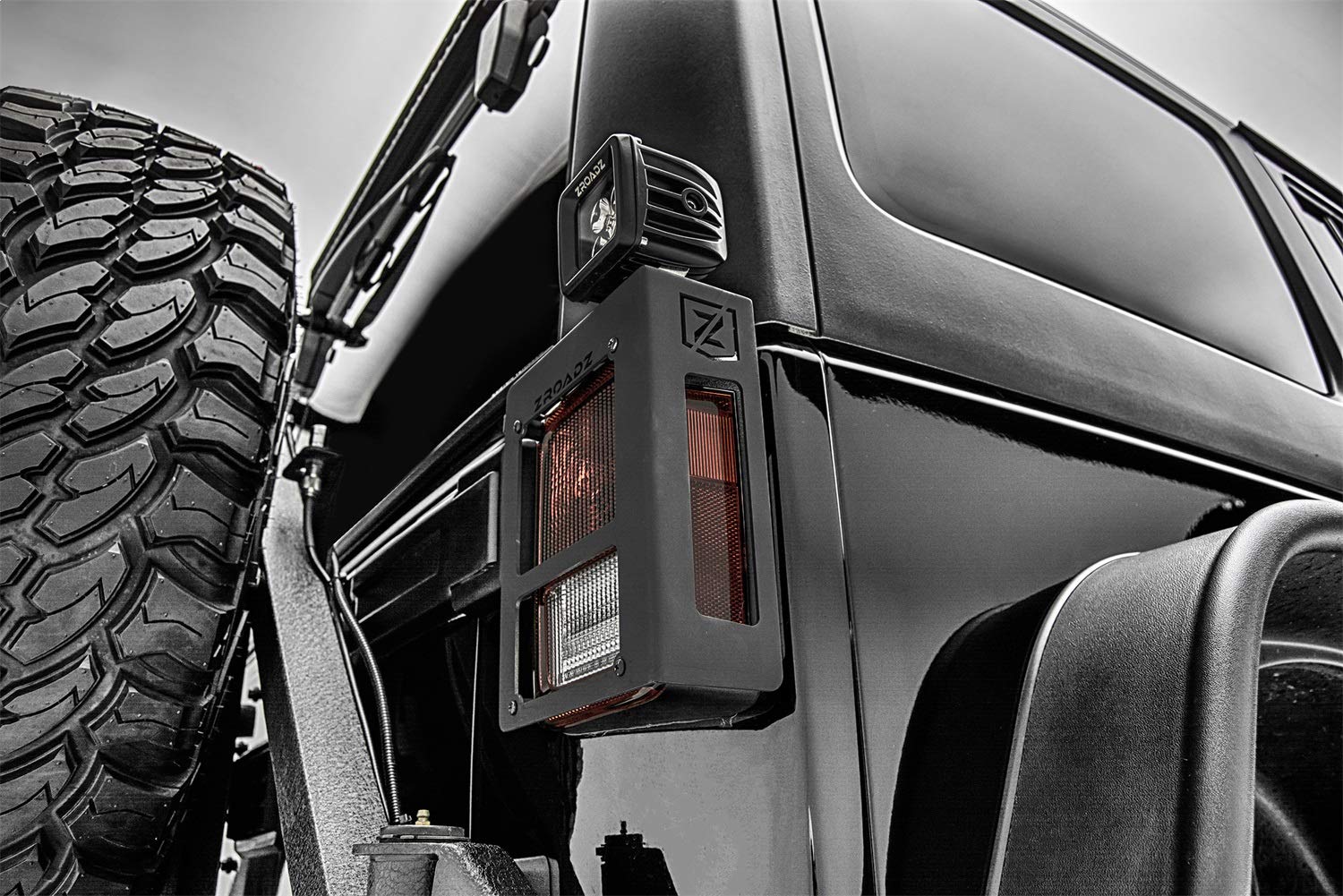 ZROADZ LED Tail Light Protector Bracket - Compatible w/ 2007 - 2018 Jeep JK - to Mount (2) 3 Inch Pod Lights - Mild Steel Gloss Black Finish - Easy Bolt-On Installation - PN #Z384811