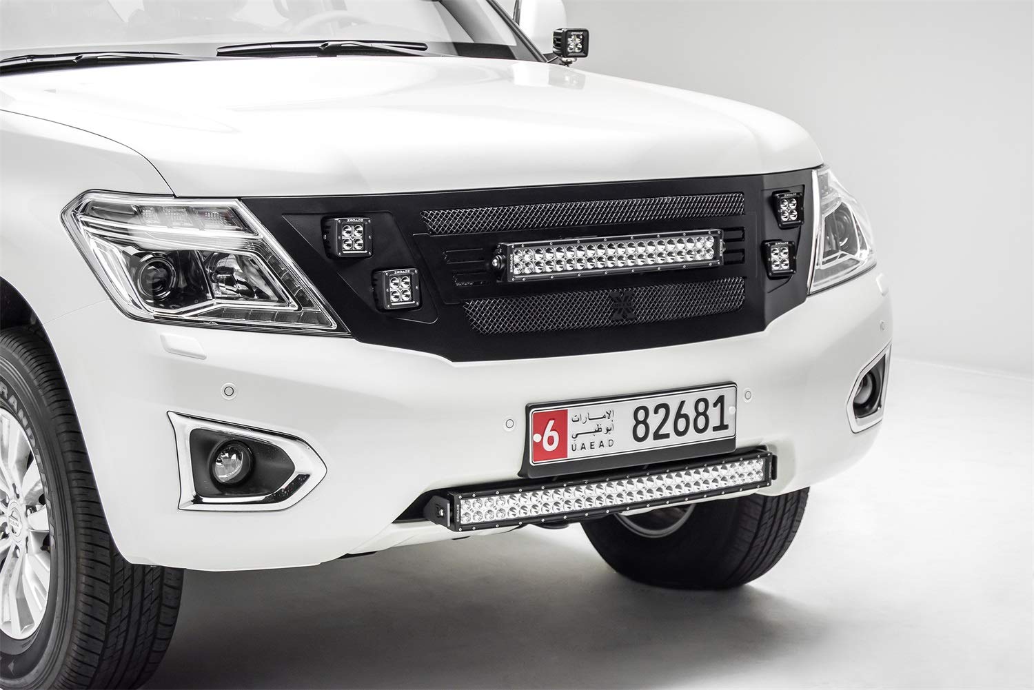 ZROADZ Z327871-KIT Black Front Bumper, 1 Pack 2010-2017 Nissan Patrol Y62 Front Bumper Center LED Kit with (1) 30 Inch LED Curved Double Row Light Bar - PN #Z327871-KIT