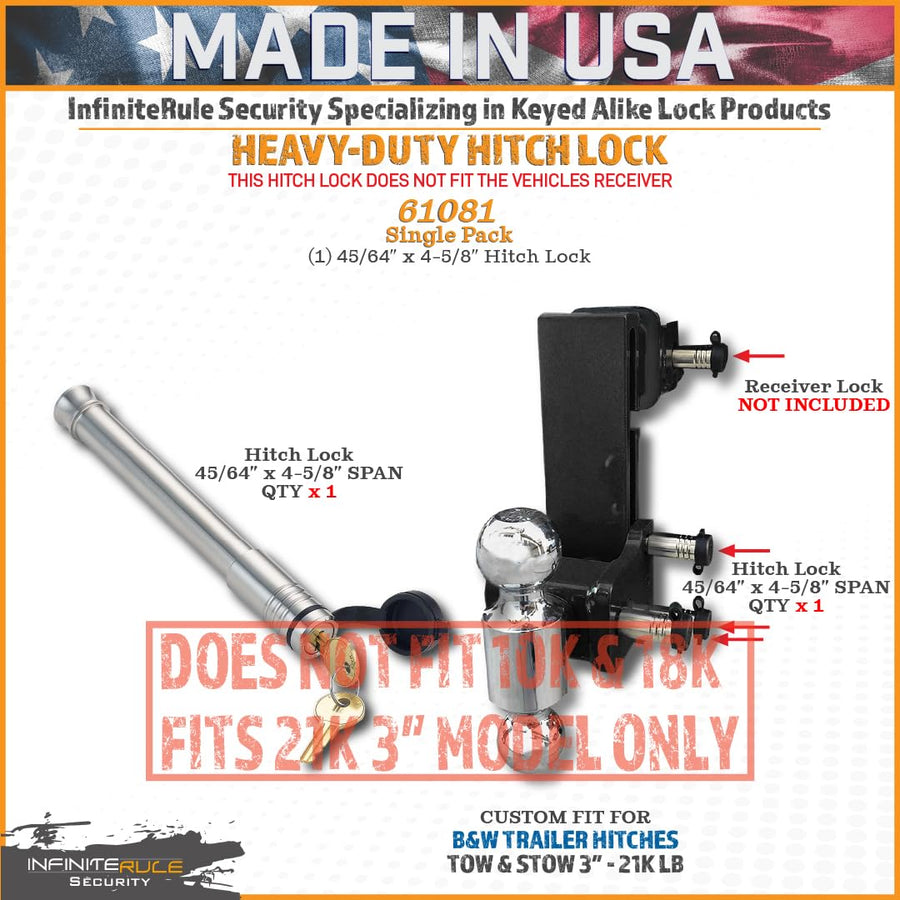 Hitch Lock for B&W 3" Tow and Stow 21K LB Hitch - Adjustable Ball Mount Only Fits - Does NOT FIT Vehicle Receiver