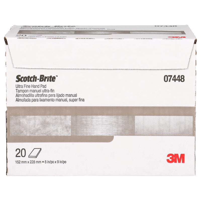 3M Ultra Fine Grade Scotch-Brite Hand Pad 07448, Case of 20, 6 in x 9 in Hand Pads, Nonwoven Silicon Carbide, Surface Preparation, Scuffing, and Cleaning, Gray (Pack of 20)