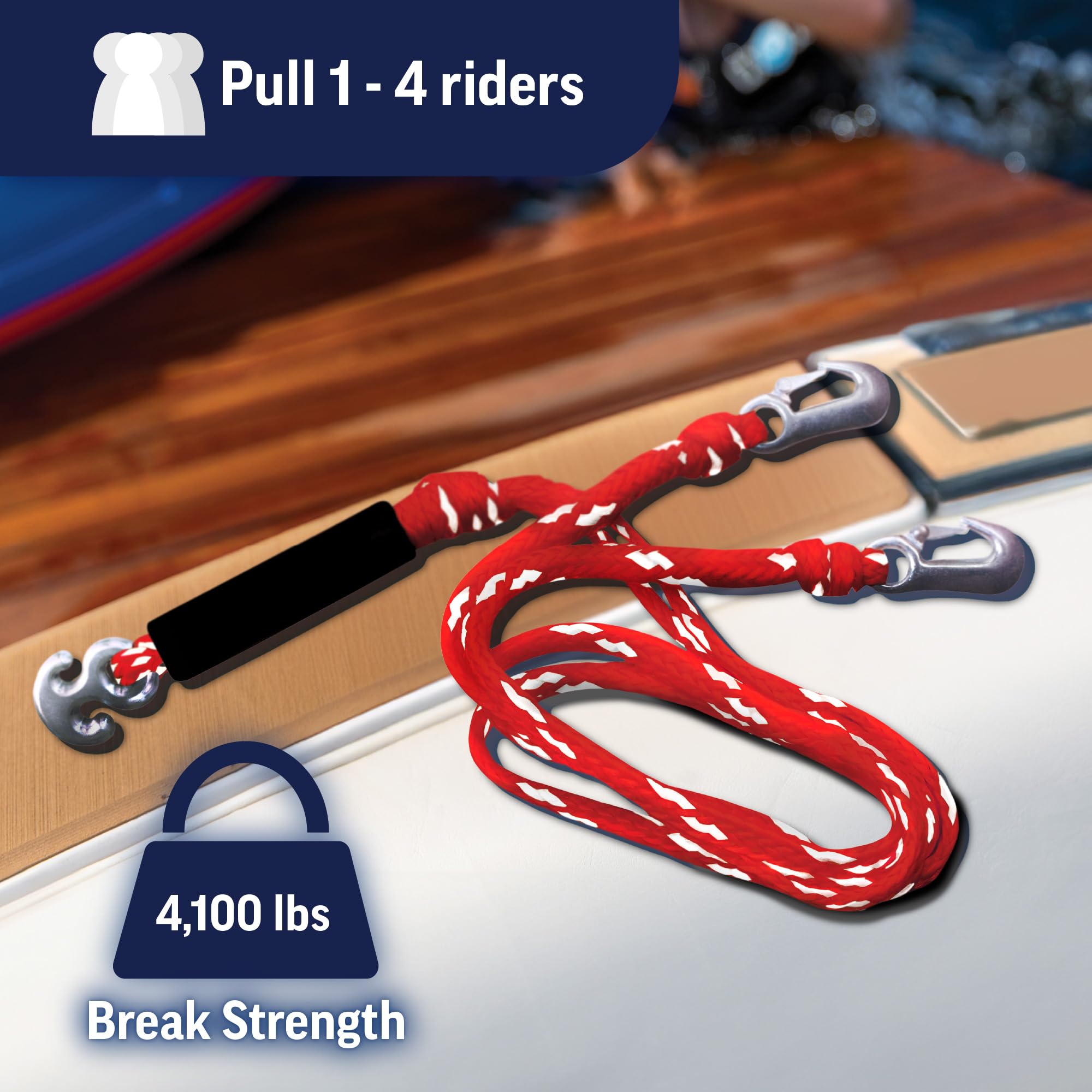 WOW World of Watersports Heavy Duty Red/White 1 2 3 or 4 Person 4K Tow Harness Rope for Boating, 11-3030