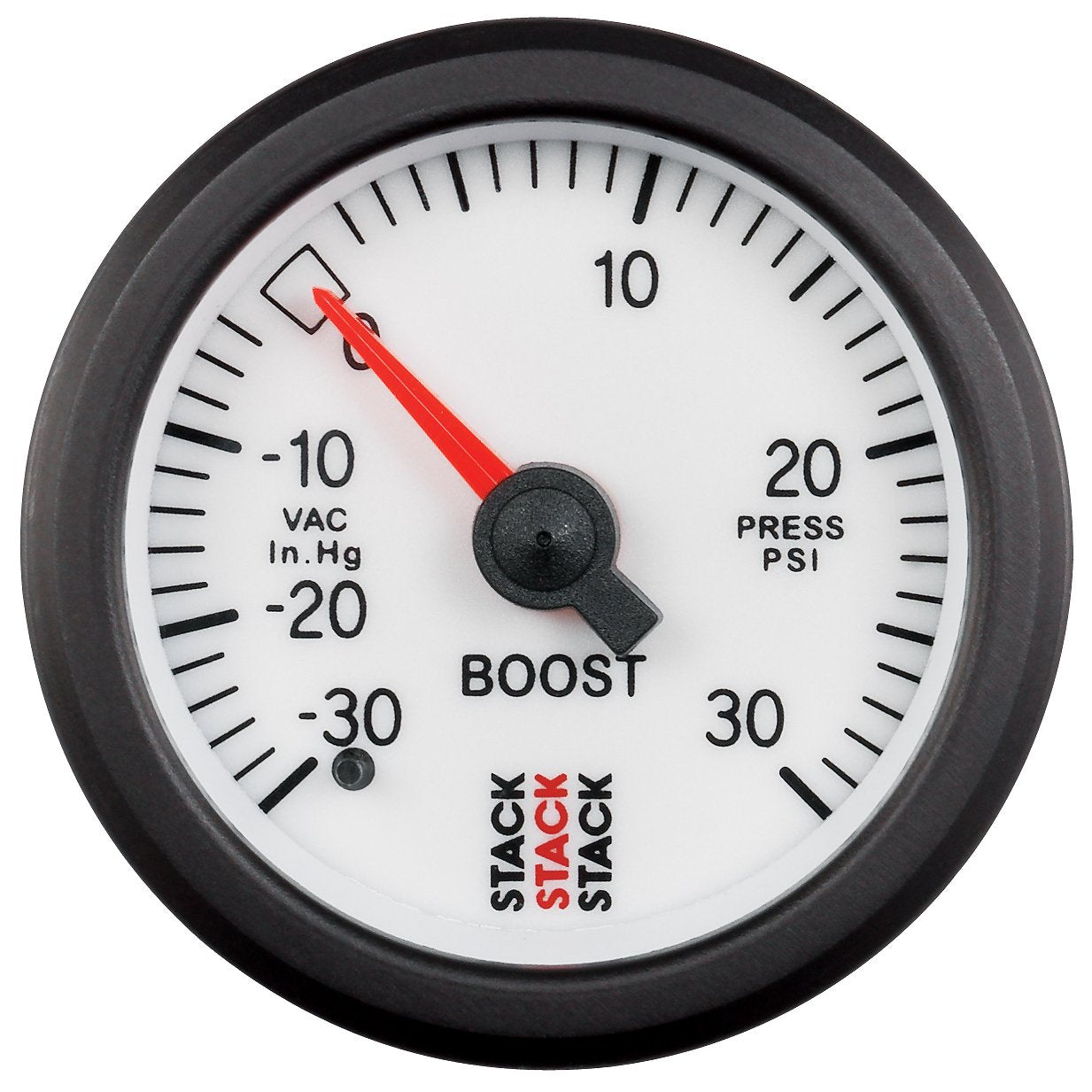 Stack 52mm ST3162 White -30 inHg to +30 PSI Universal T-Fitting Mechanical Boost Pressure Gauge