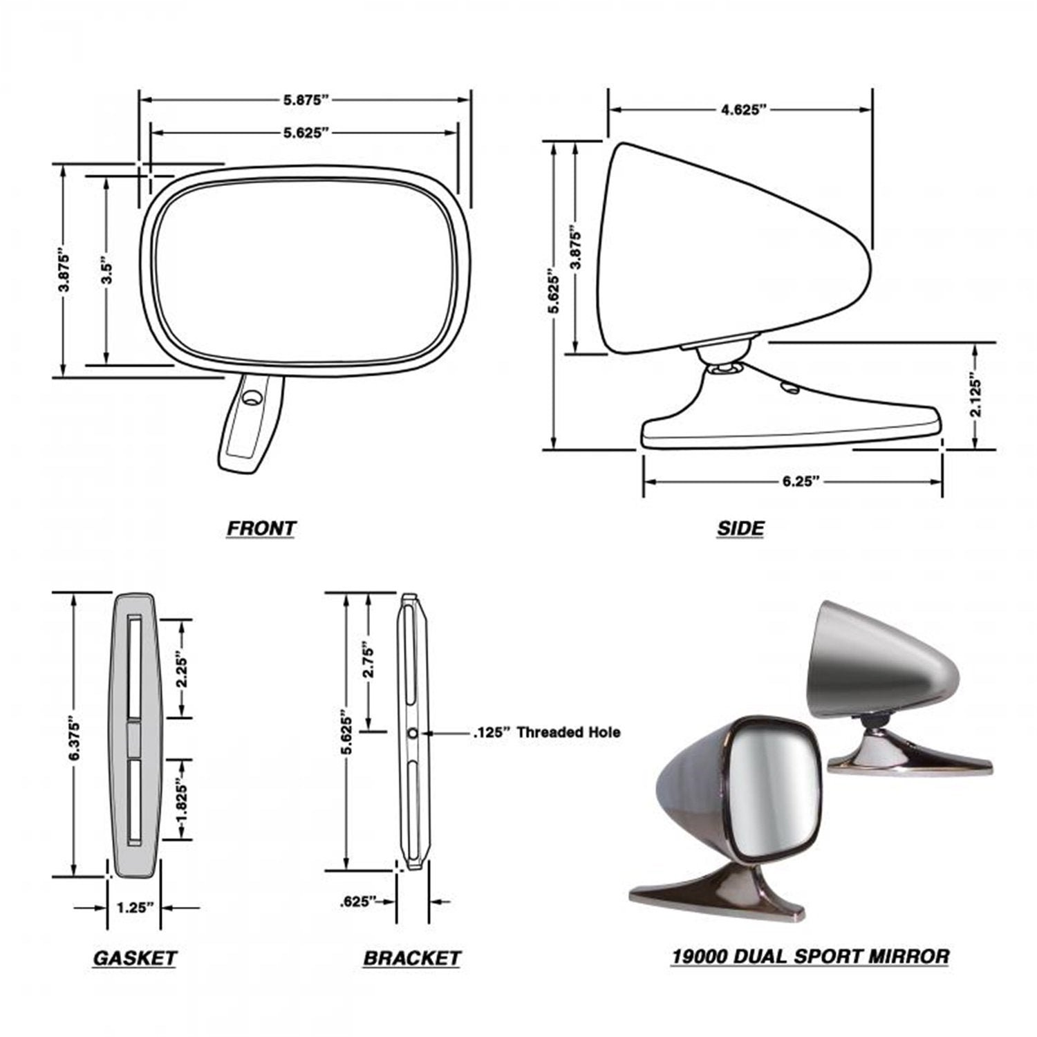 Dual Sport CIPA 19000 Chrome Car Side Mirrors (Pair)