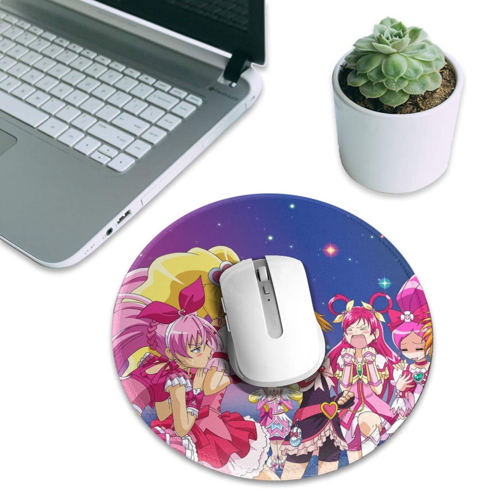 Cute Pretty Cure Round Mouse Pad, Gaming Mouse Pad, Waterproof, Anti-Slip, Durable, Stylish, Mouse Pad, for Office and Home, 2 Pieces