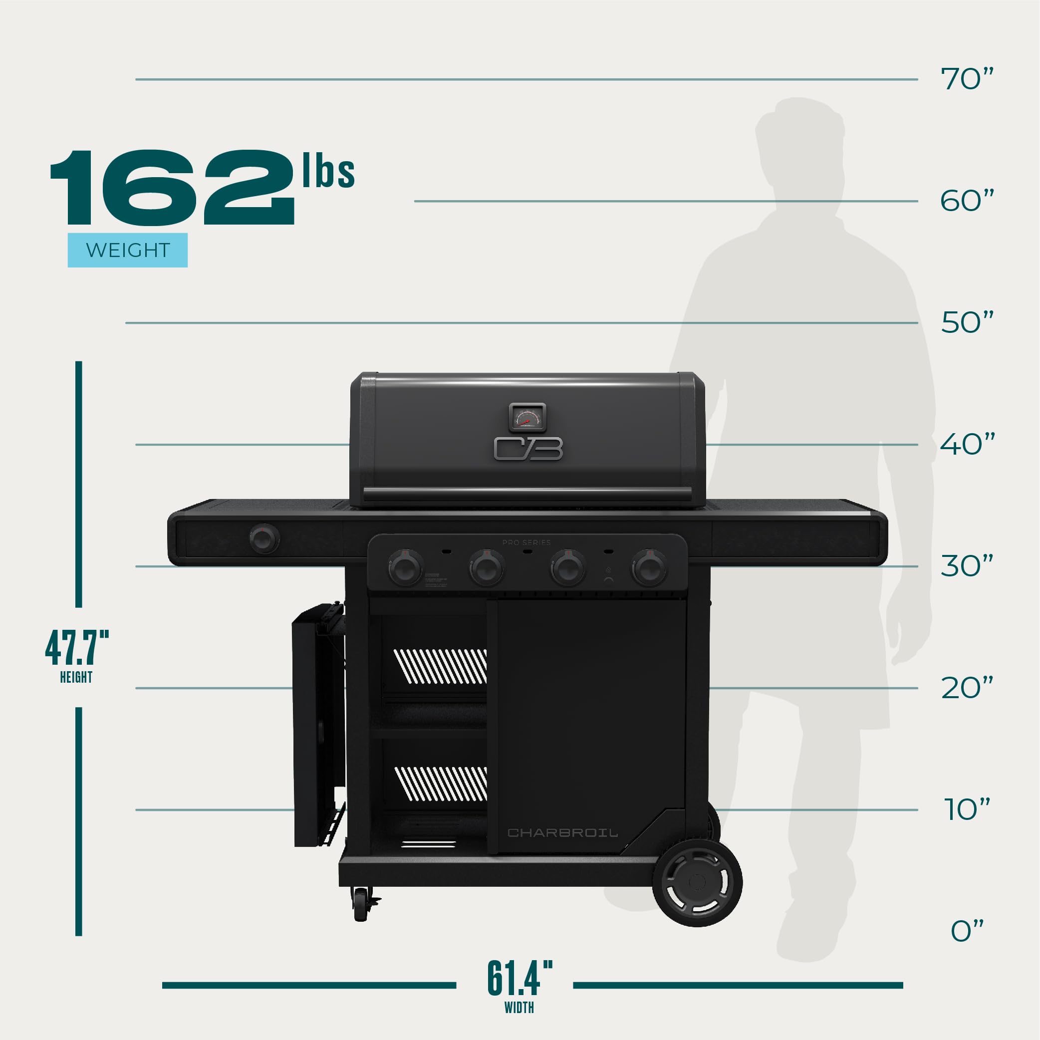 Pro Series Charbroil with Amplifire Infrared Technology 4-Burner Propane Gas Grill Cabinet with Side Burner, Black - 463281024
