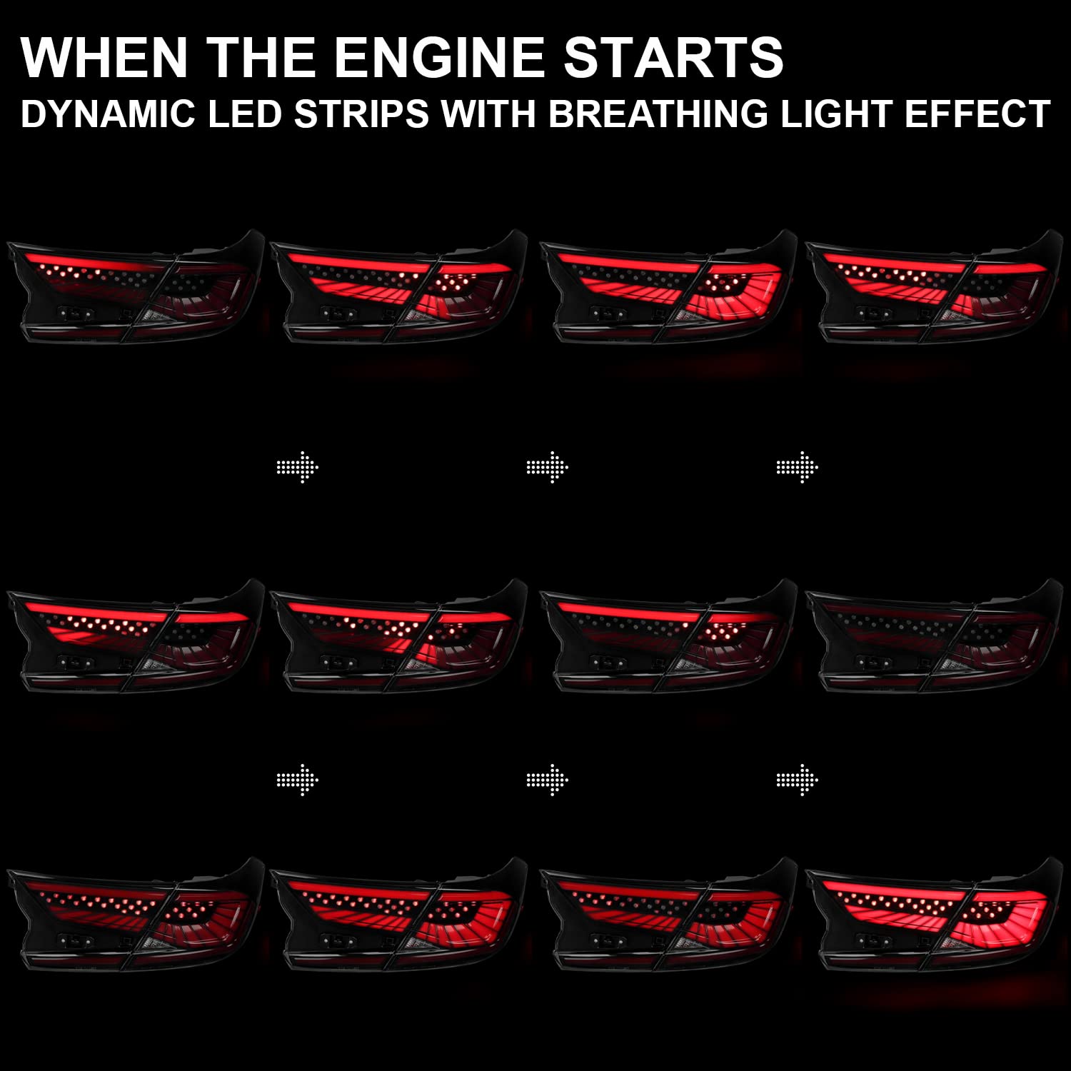 Black Smoke LED Sequential Tail Lights w/Red Light Strips and Startup Animation SPEC-D TUNING Compatible with 2018-2022 Honda Accord 4Dr Sedan, Left + Right Pair Assembly