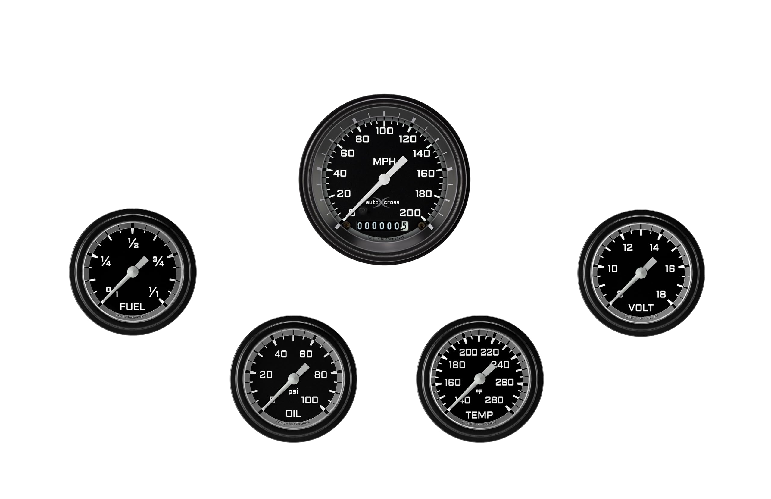 AX300GBLF Classic Instruments Autocross Gray 2 5/8" Full Sweep 5 Gauge Set - GM