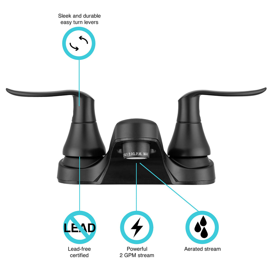 Dura Faucet RV Bathroom Faucet DF-PL700LH-MB with Winged Levers (Matte Black)