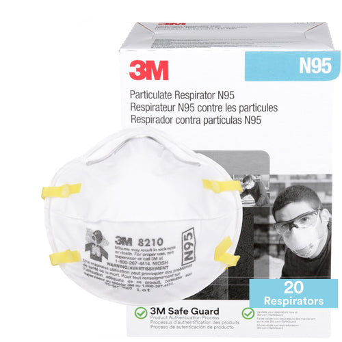 3M Particulate Respirator 8210, N95, Pack of 20 Disposable Respirator, NIOSH APPROVED, Two-Strap Cup Style Design, Lightweight with Cushioning Nose Foam