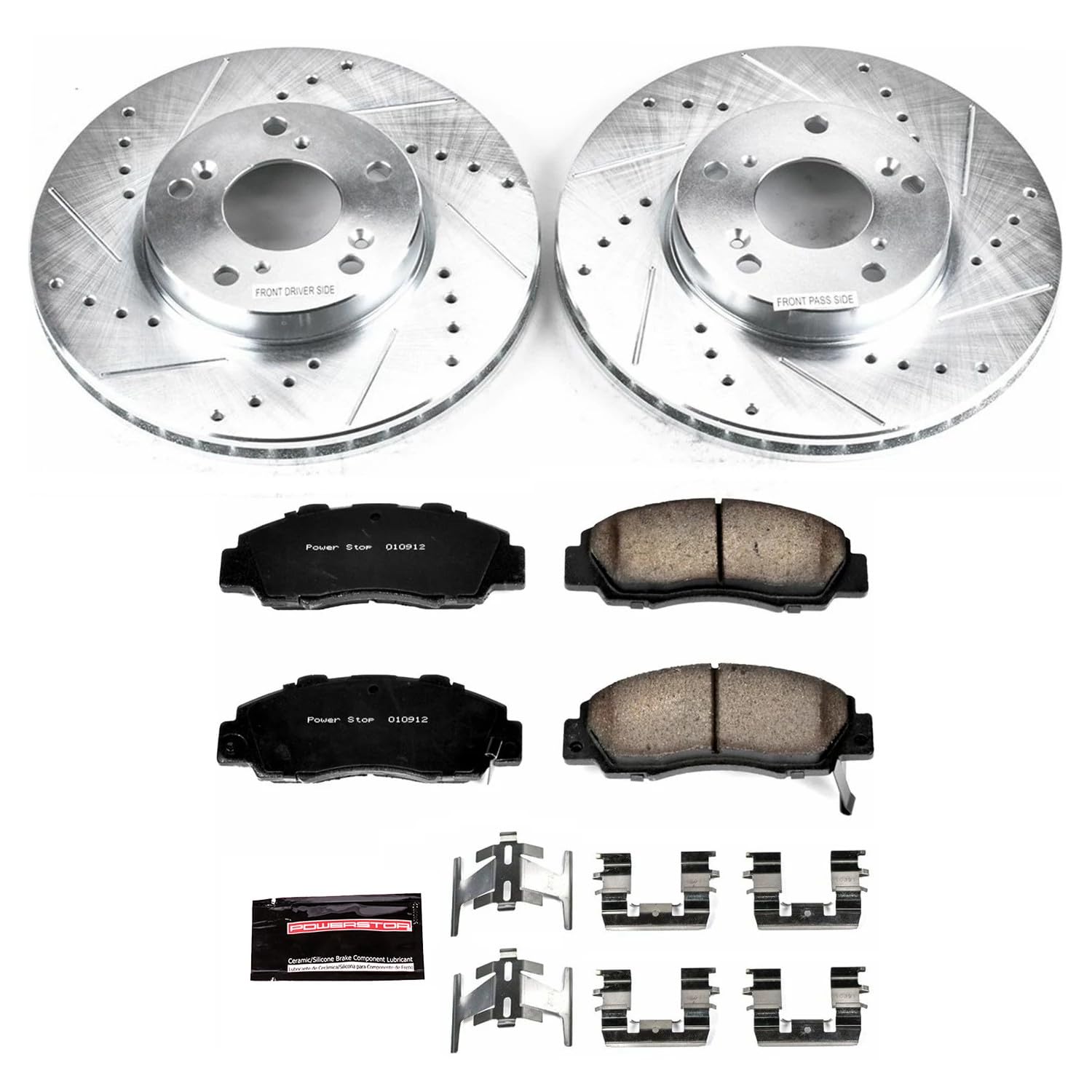 Power Stop K1041 Z23 Carbon Fiber Brake Pads with Drilled & Slotted Brake Rotors Kit For Honda Accord 1998-2002 [Model Specific]