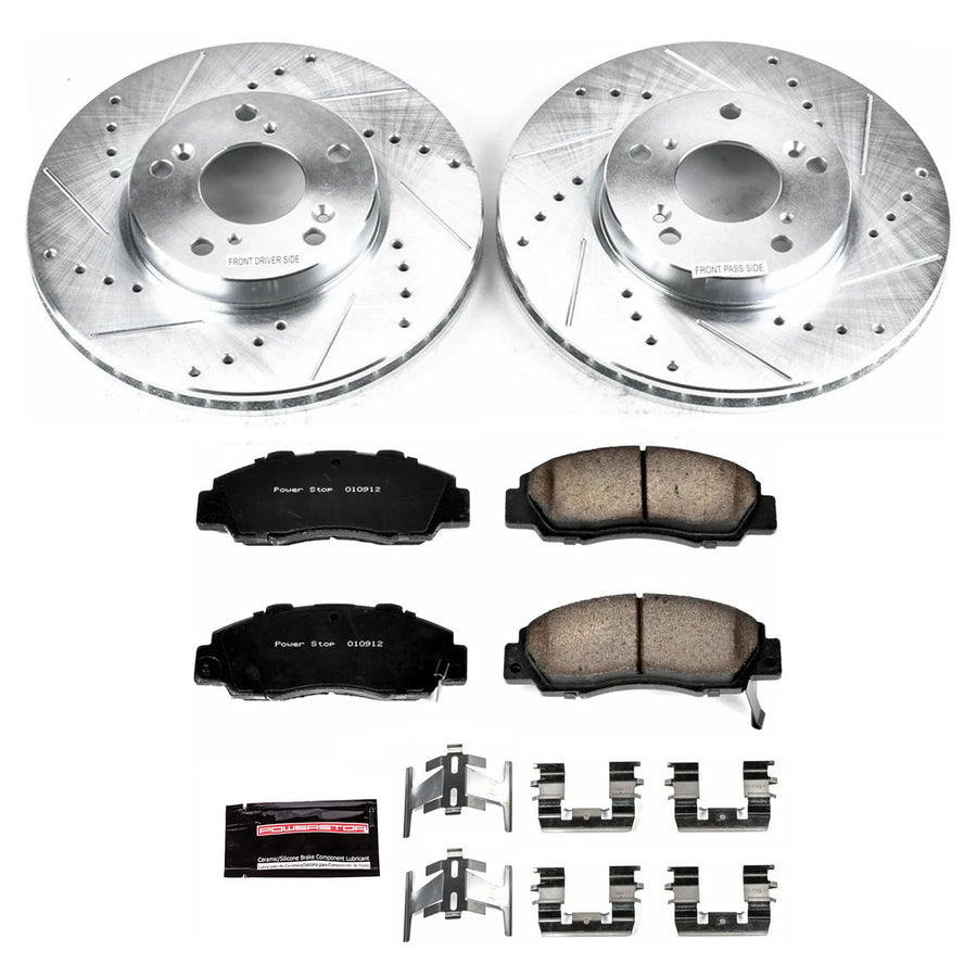 Power Stop K1041 Z23 Carbon Fiber Brake Pads with Drilled & Slotted Brake Rotors Kit For Honda Accord 1998-2002 [Model Specific]