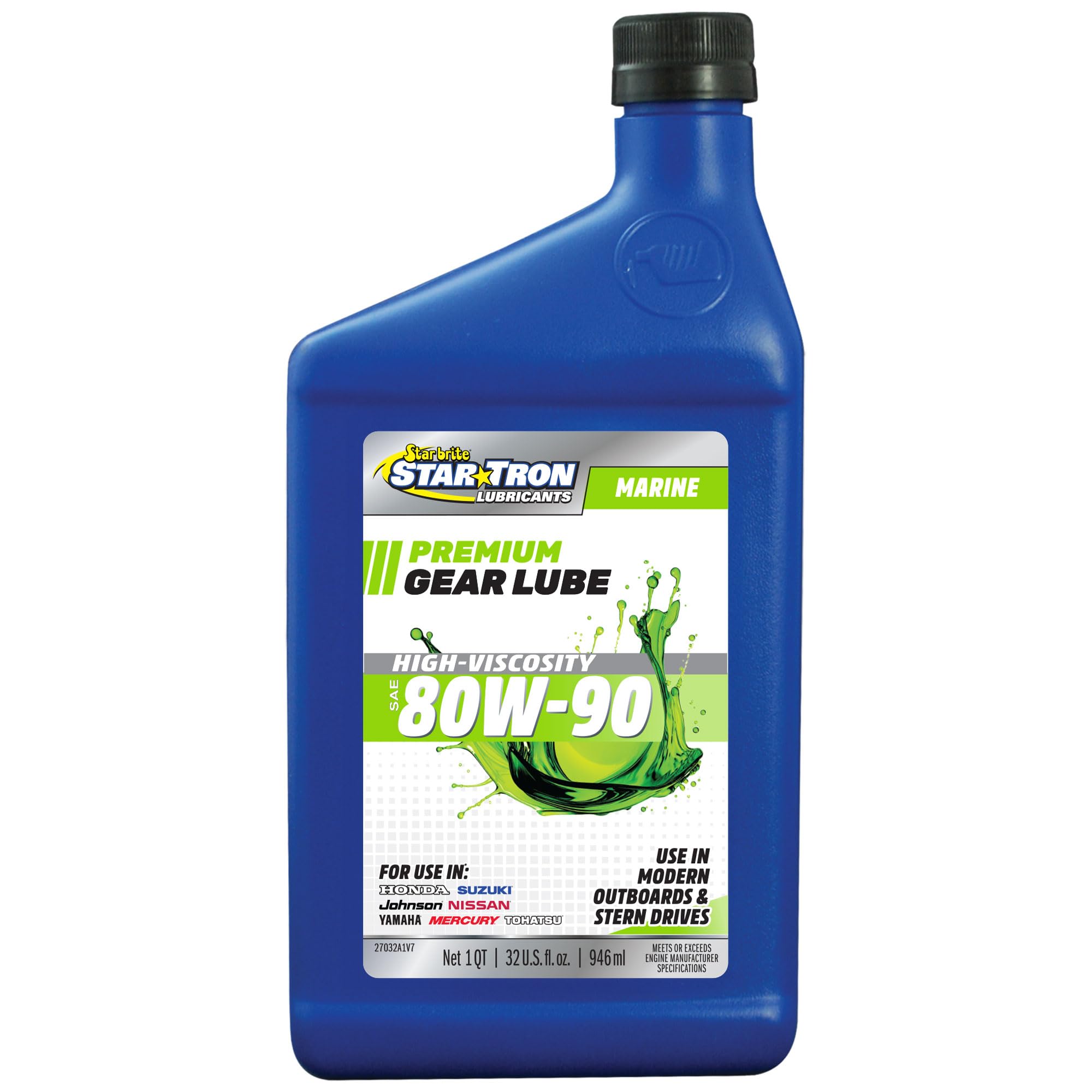 STAR BRITE High Viscosity Star Tron Lower Unit Gear Lube 80W90 - Anti-Wear, Rust & Corrosion Inhibitors, Ideal for Outboard Motors & Stern Drives - 32 OZ (027032)
