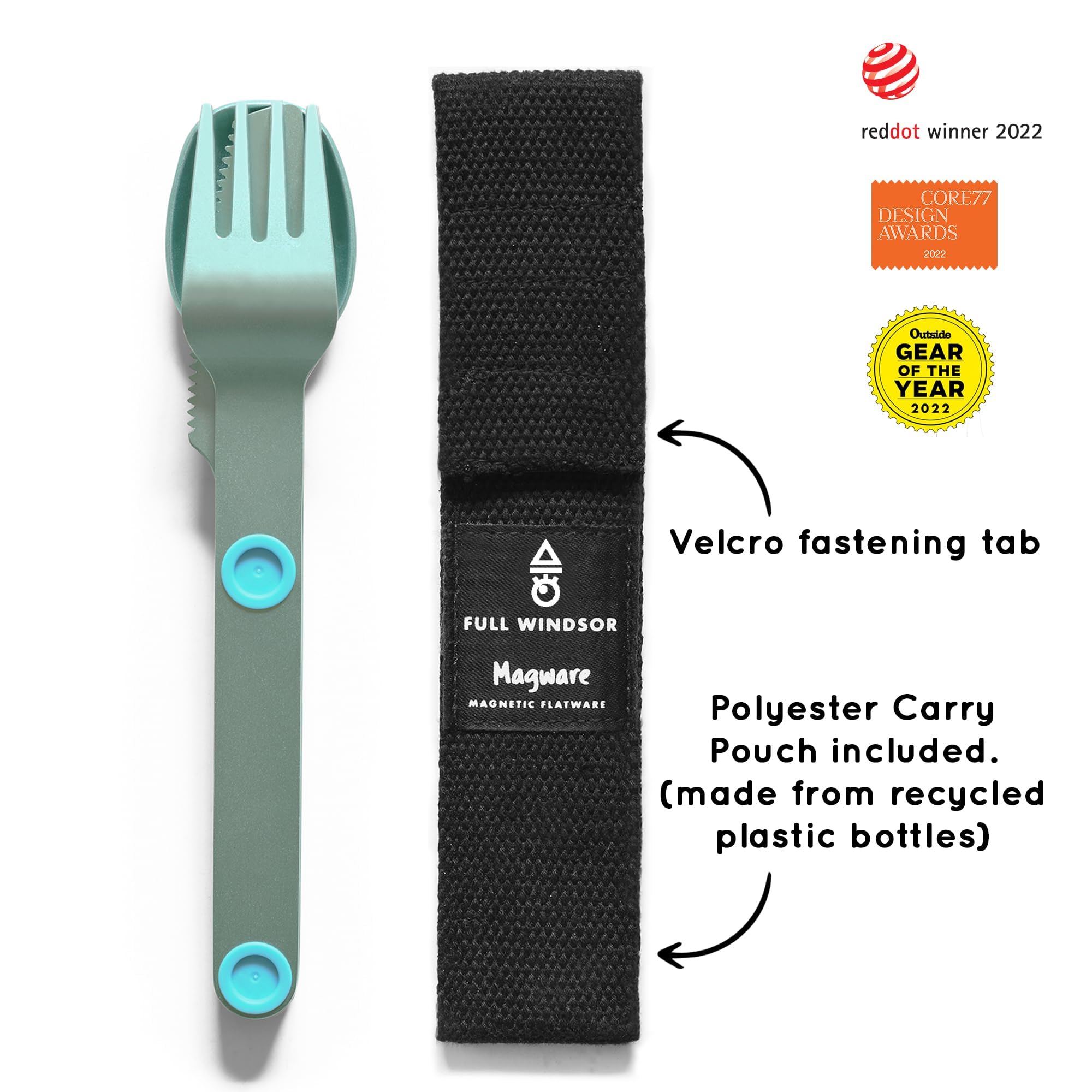 MAGWARE – FULL WINDSOR Magnetic Camping Cutlery Set- Travel Silverware with case, Kids Lunch Box Set, Outdoor Flatware Utensils, Portable Repurposable Essentials Knife, Fork & Spoon- Turquoise (3PCS)