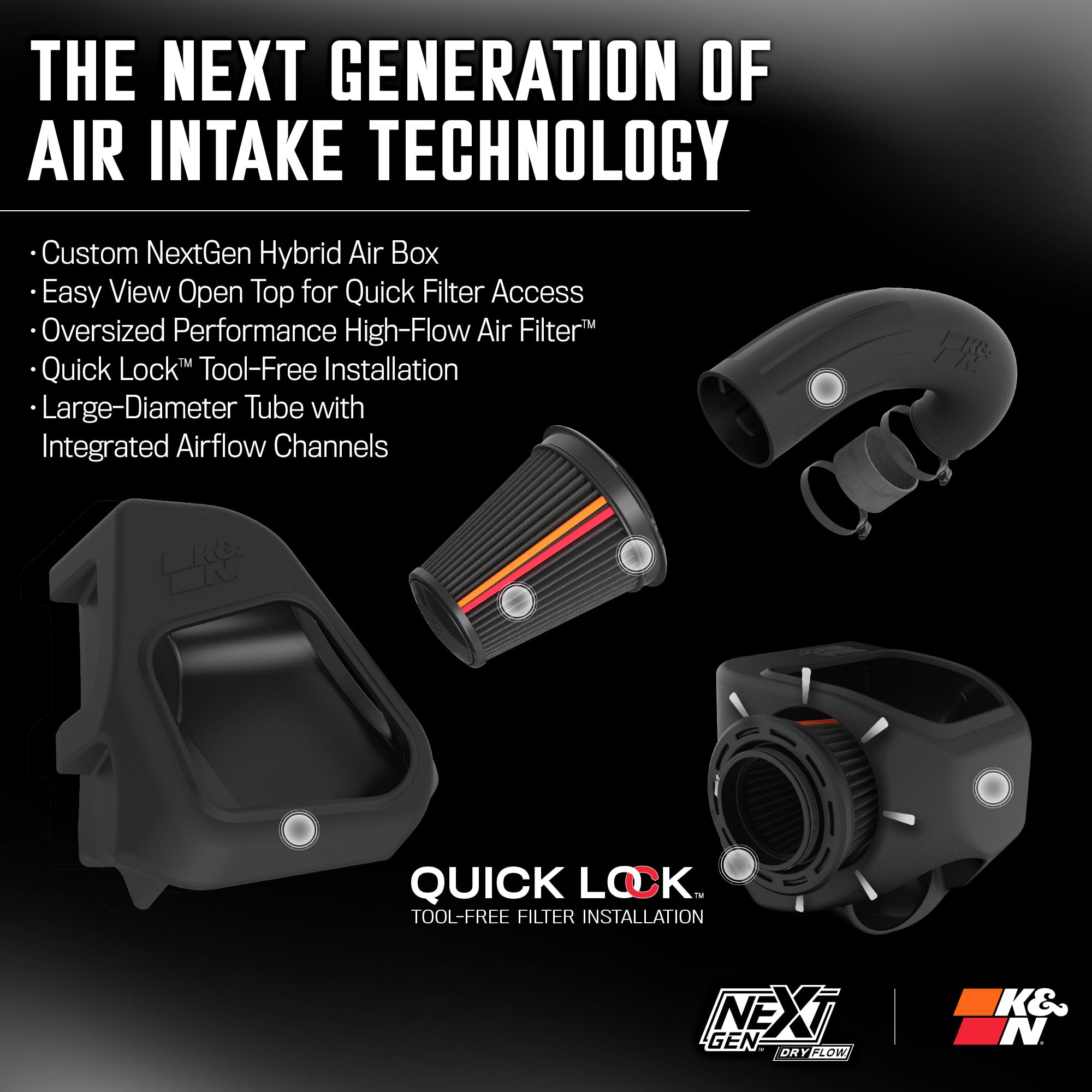 Cold Air Intake System K&N NextGen: Dry-Flow Cotton Filter: Compatible with 2019-2024 RAM 1500; 50-1578D