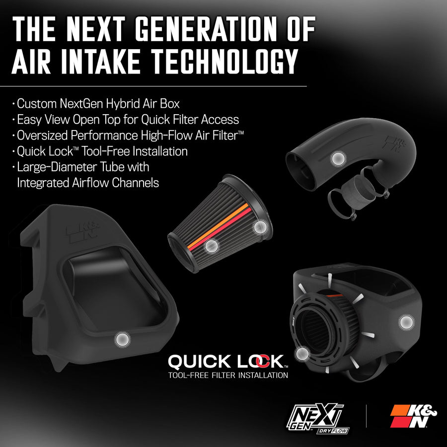 Cold Air Intake System K&N NextGen: Dry-Flow Cotton Filter: Compatible with 2019-2024 RAM 1500; 50-1578D